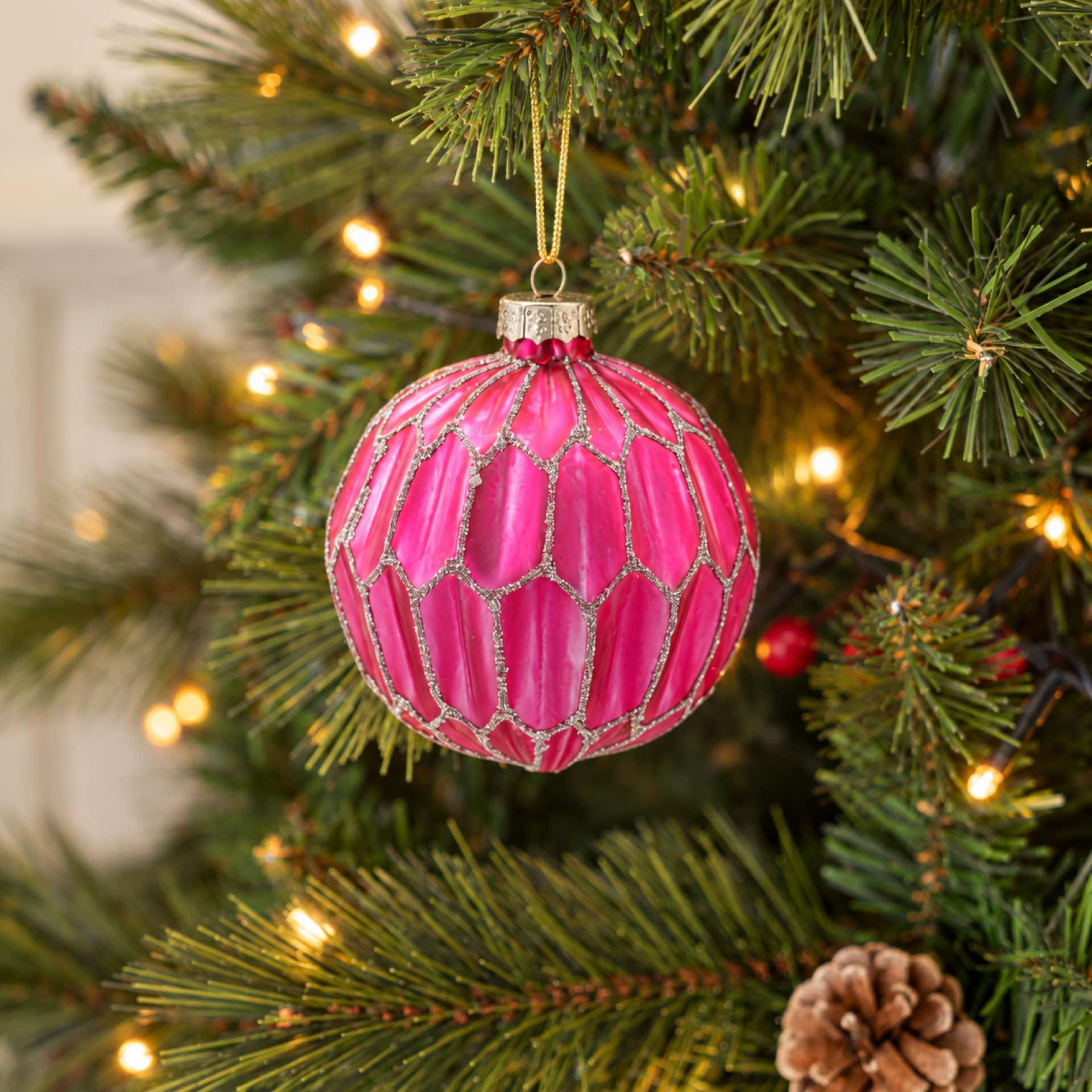 Bola de Navidad rosa de cristal &Oslash;8cm