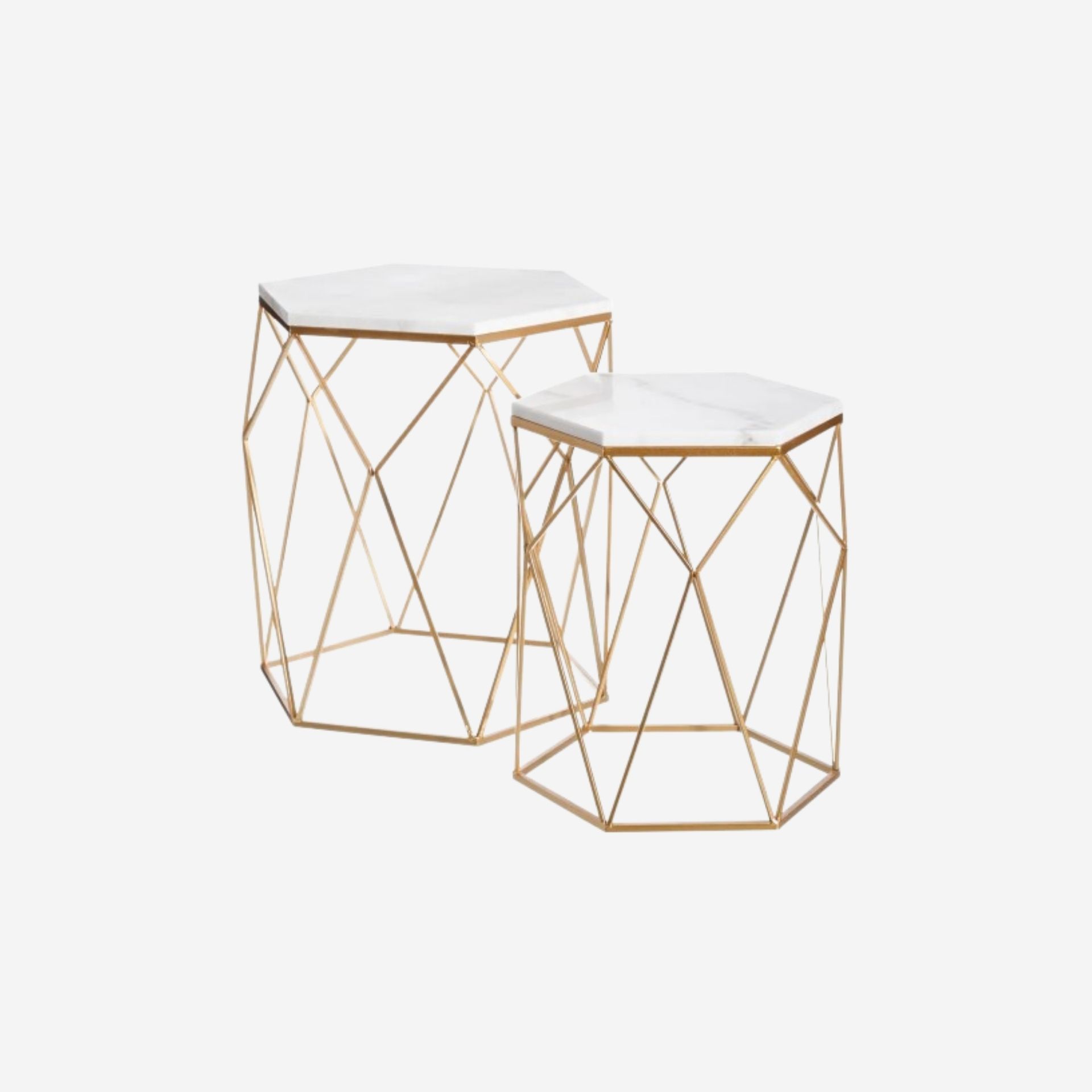 Set de 2 mesas auxiliares de m&aacute;rmol doradas &Oslash;55/45cm