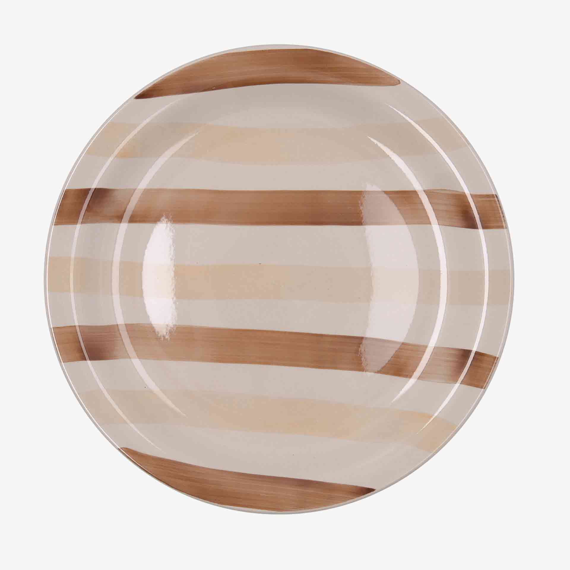 Plato llano de cer&aacute;mica marr&oacute;n y beige Crema Aegea &Oslash;27cm