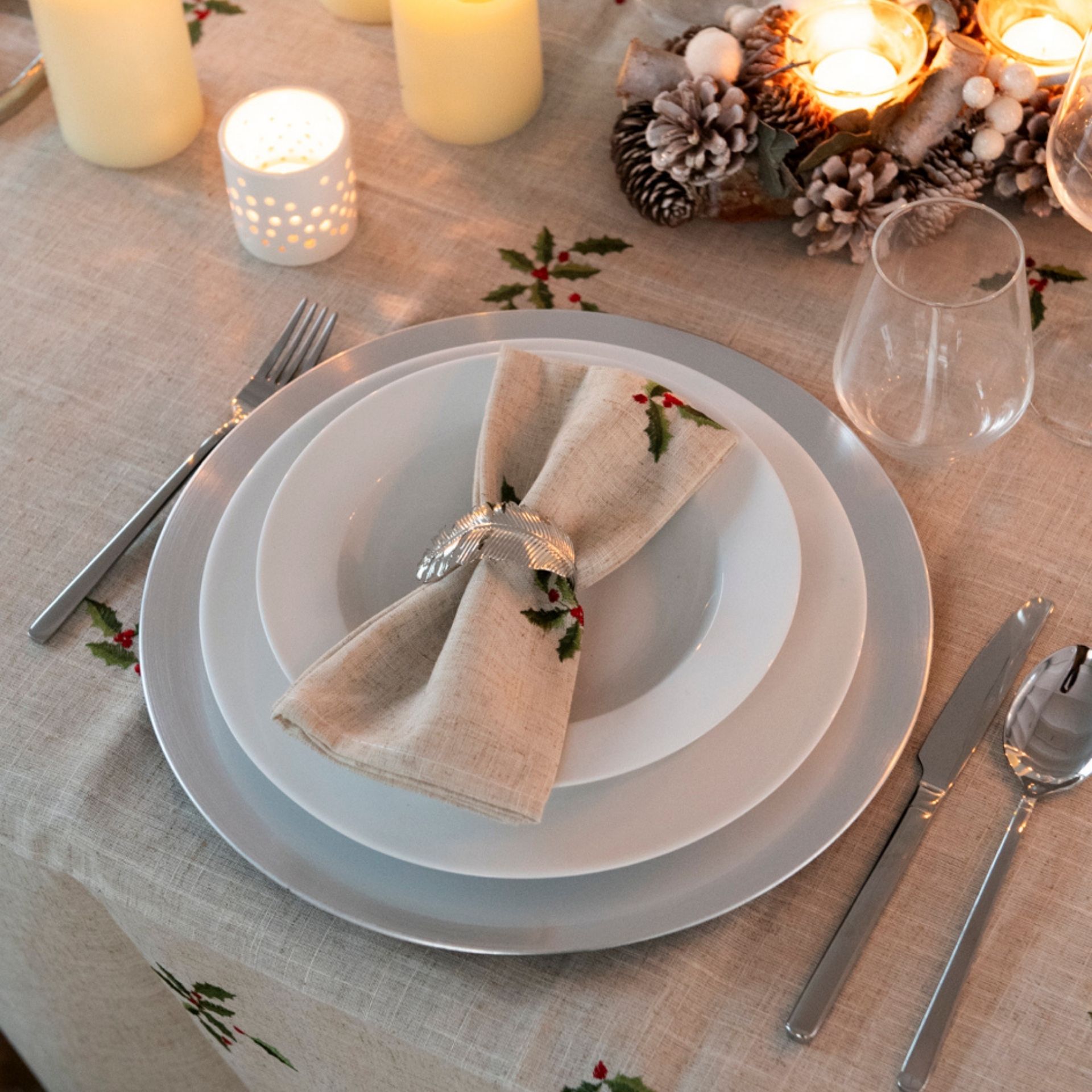 Servilleta de lino beige Acebo 45x45