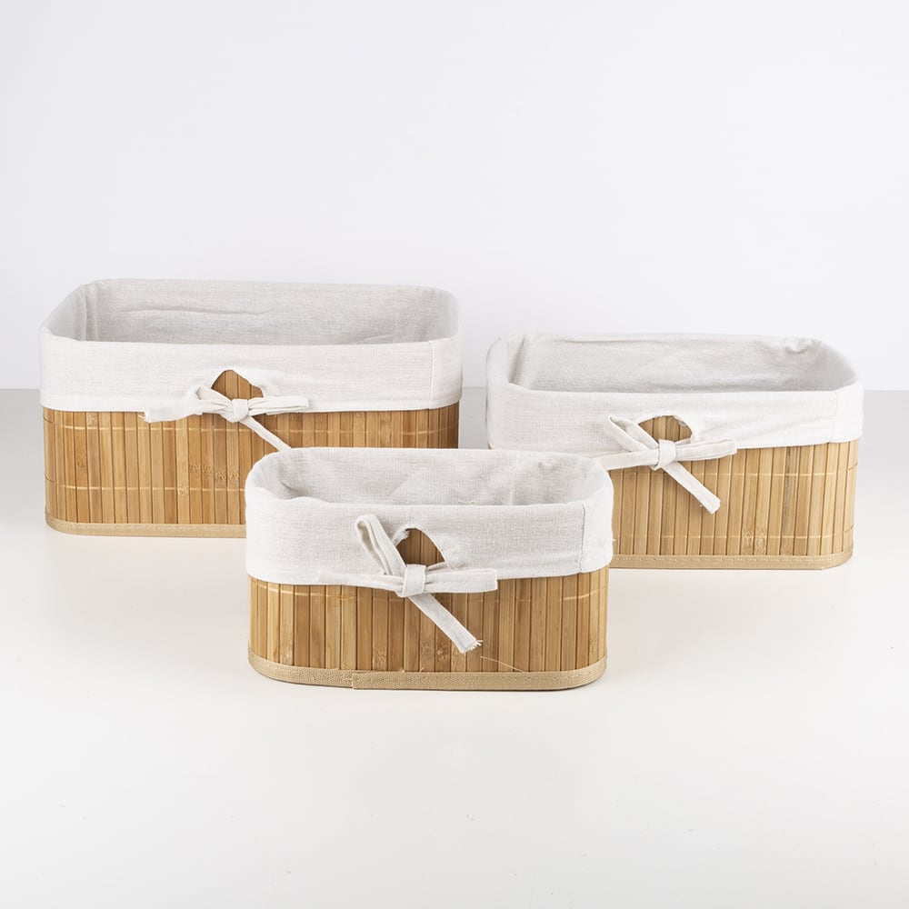 Cesto bambú y lino 24x14x12cm