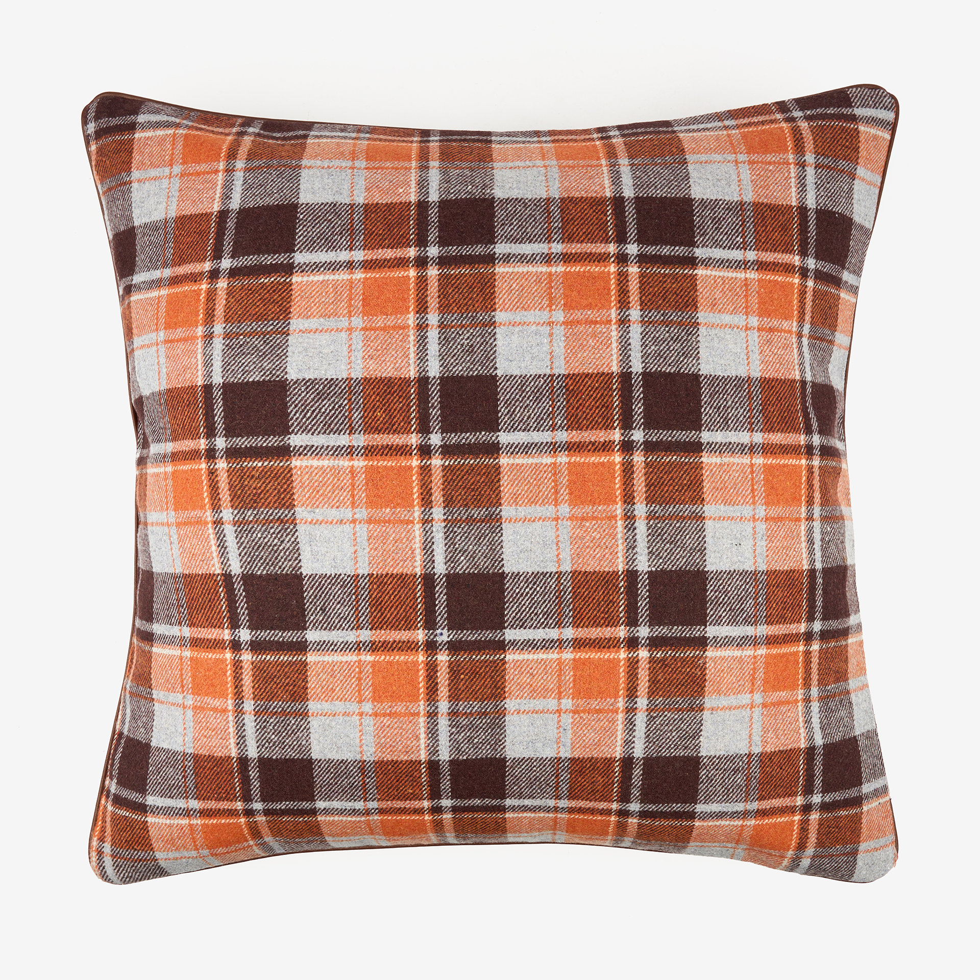 Funda de cojín de algodón cuadros marrón 45x45cm