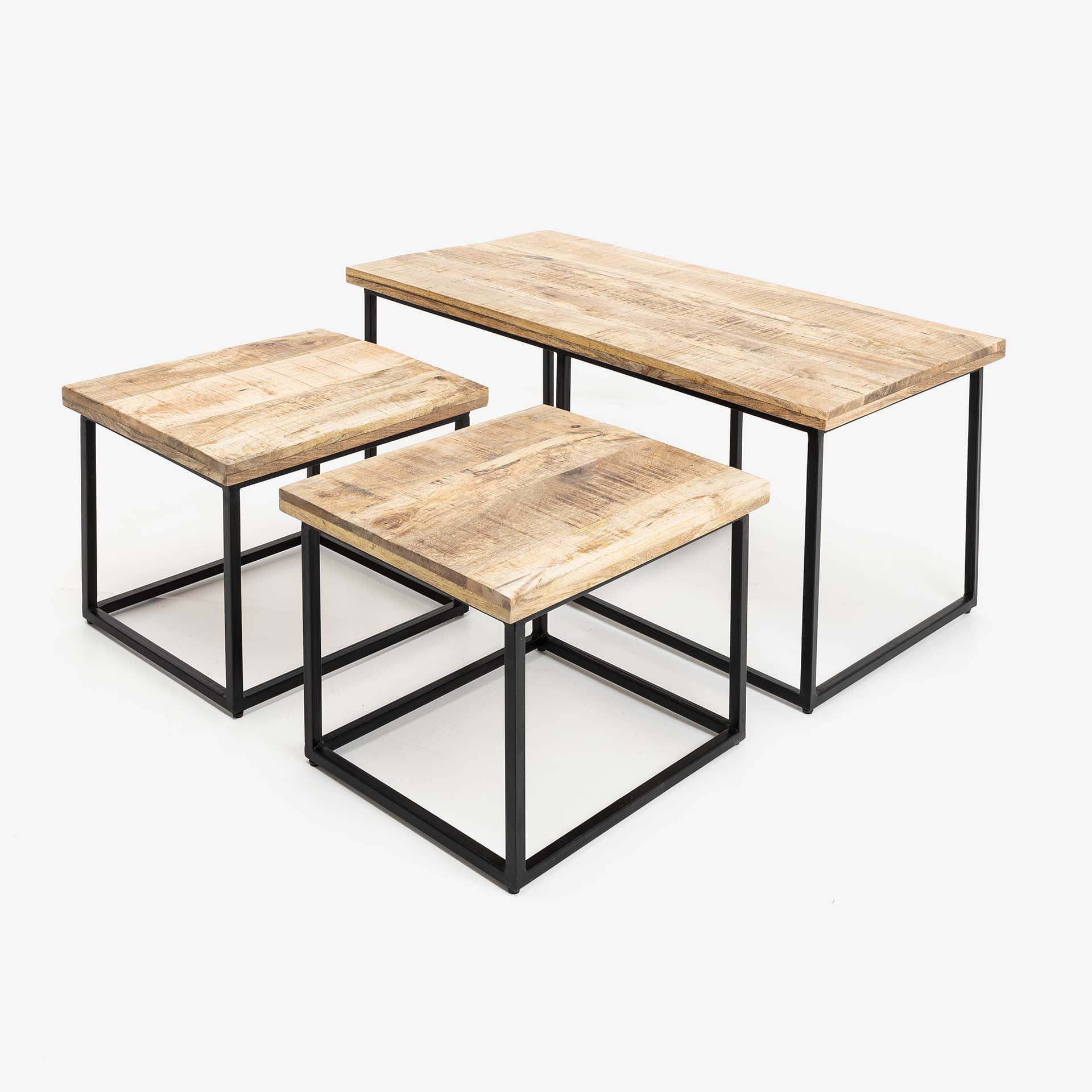 Conjunto de 3 mesas auxiliares de madera de mango Bremen