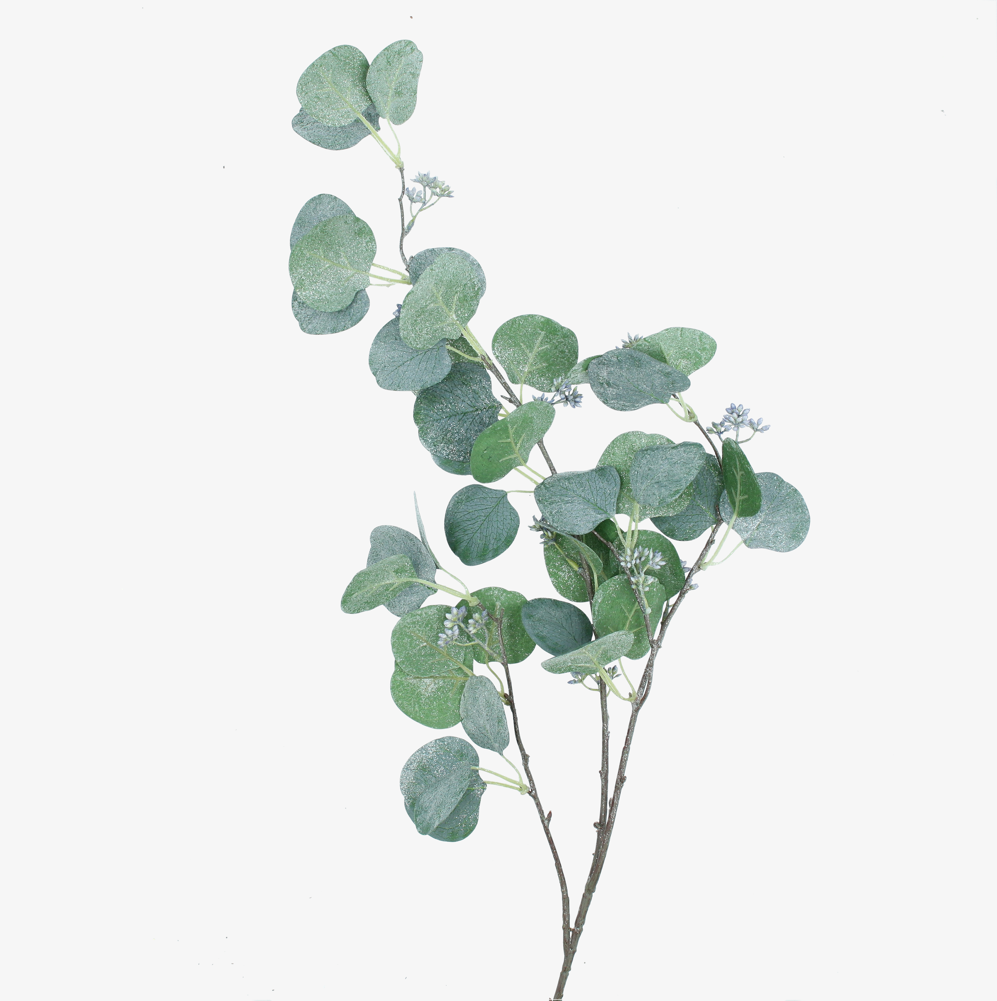 Rama decorativa de eucalipto verde con purpurina 116cm