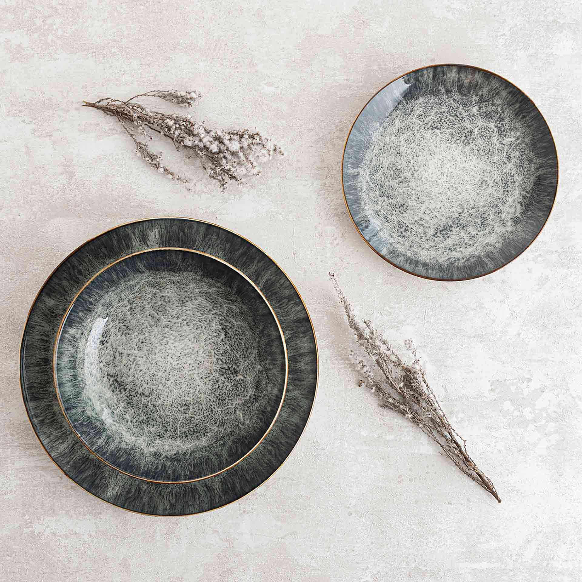 Vajilla de 12 piezas de porcelana verde Stela