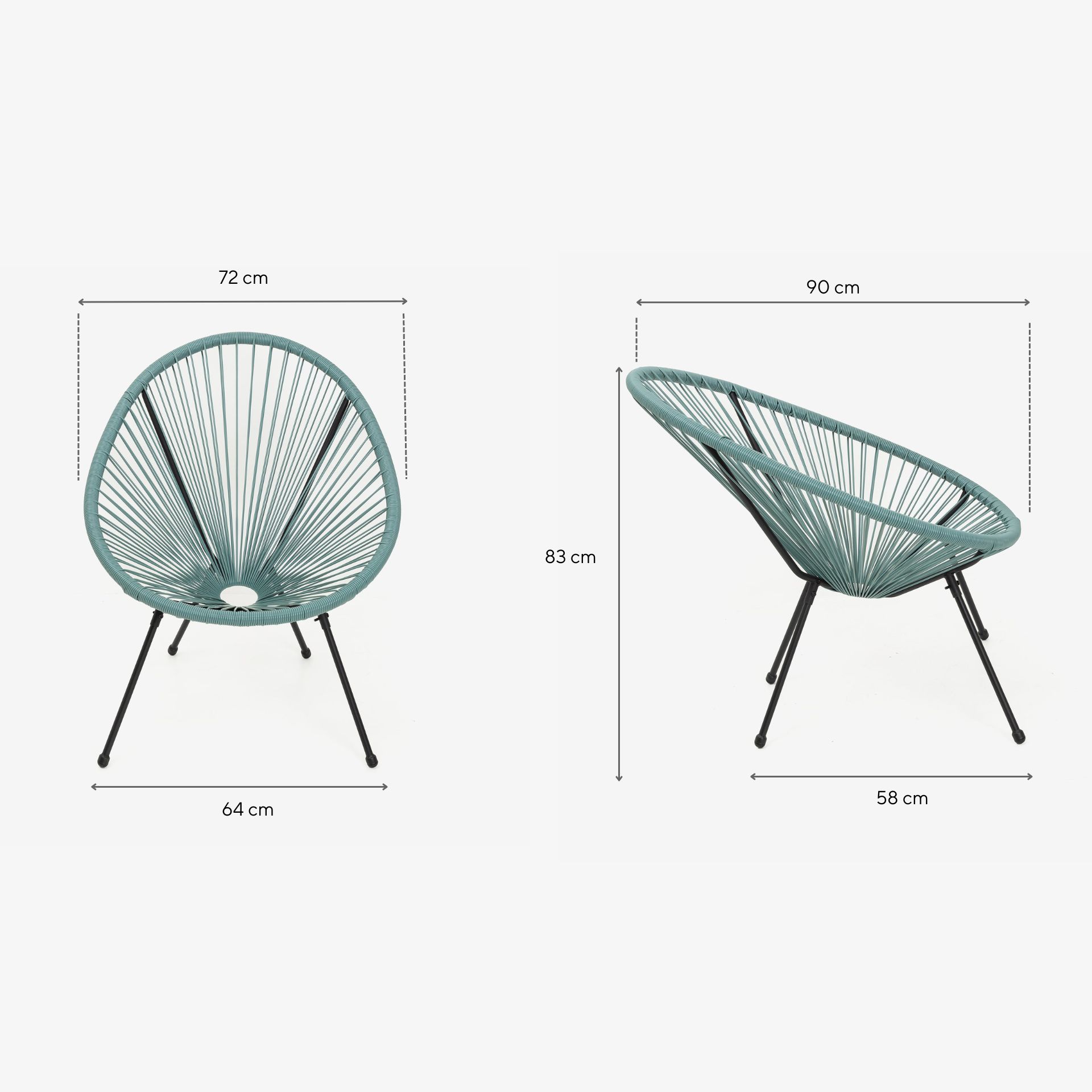 Silla de jardín de ratán sintético verde agua Acapulco 72x90x83cm