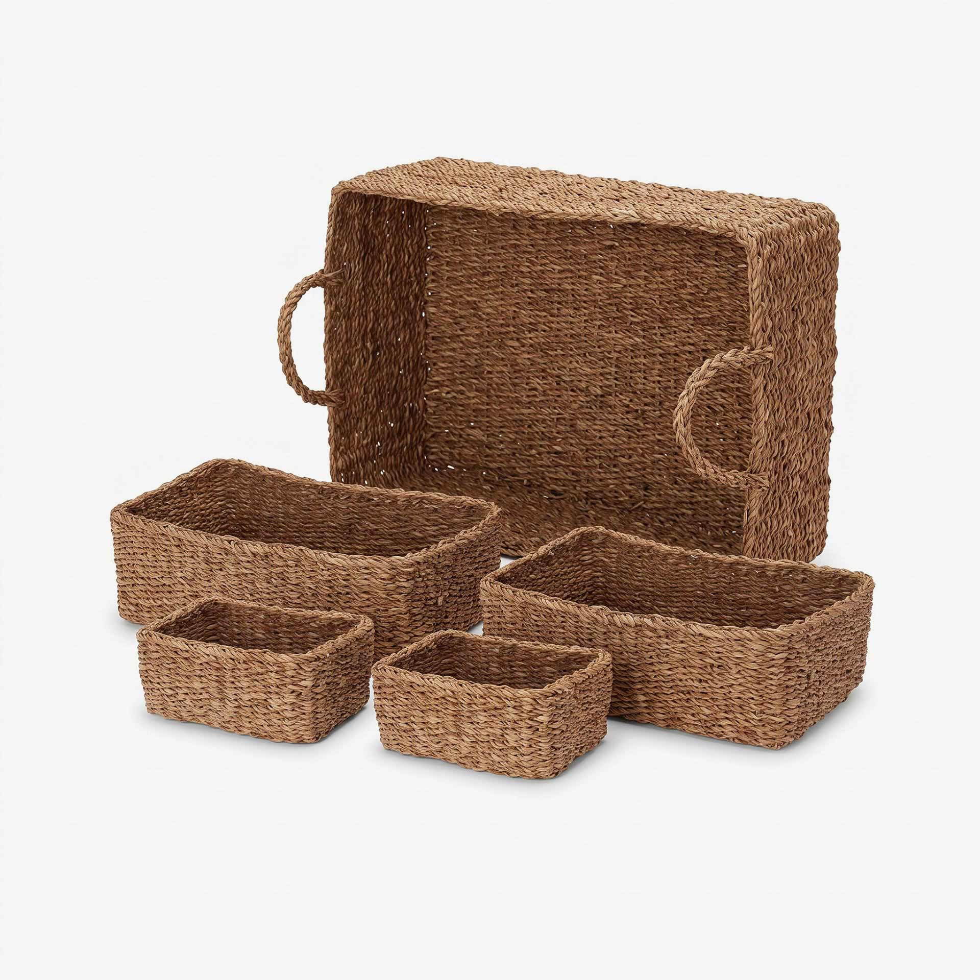 Set de 5 cestas rectangulares de hierba marina natural Altea