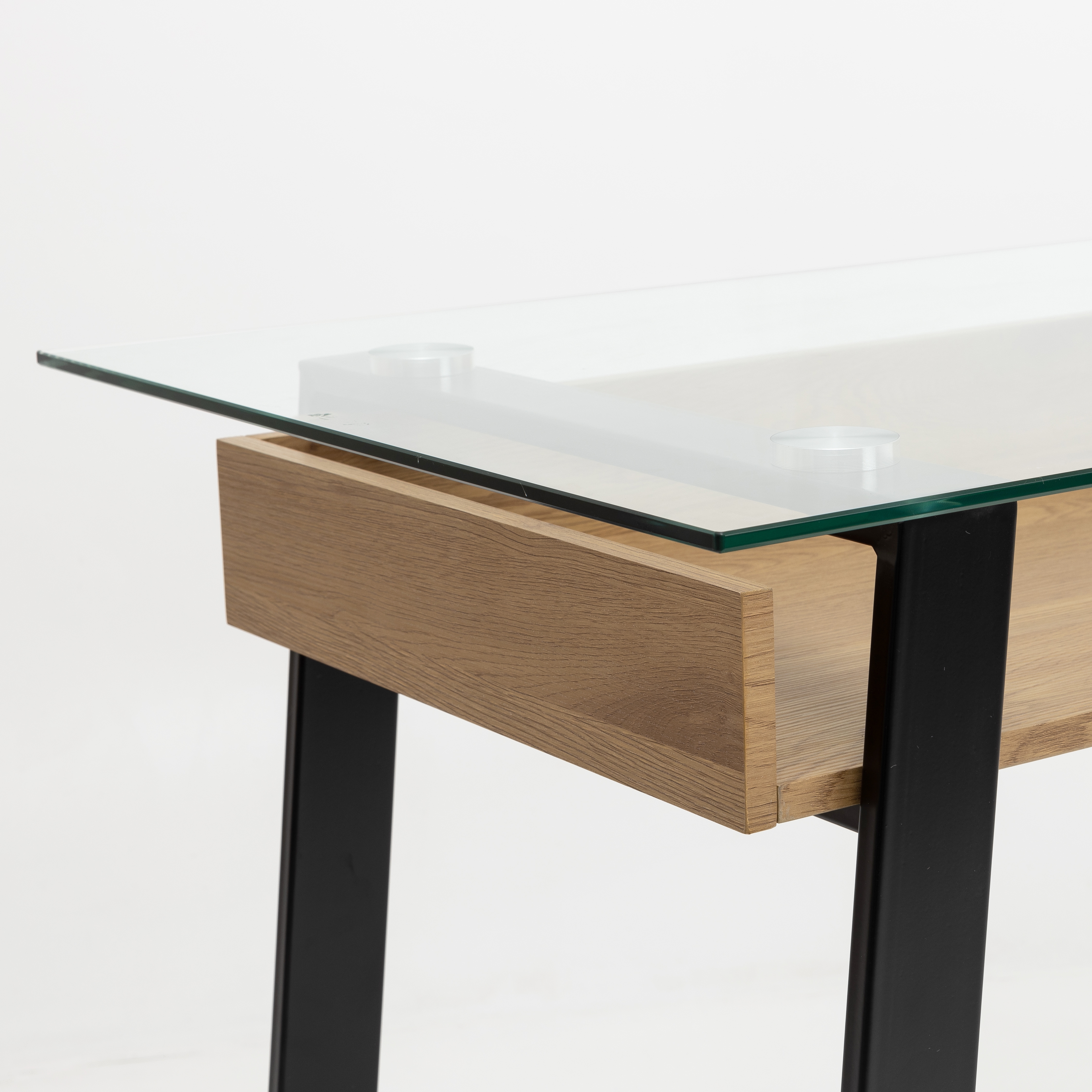 Escritorio de cristal y madera con base de metal Olav 120x60x75cm