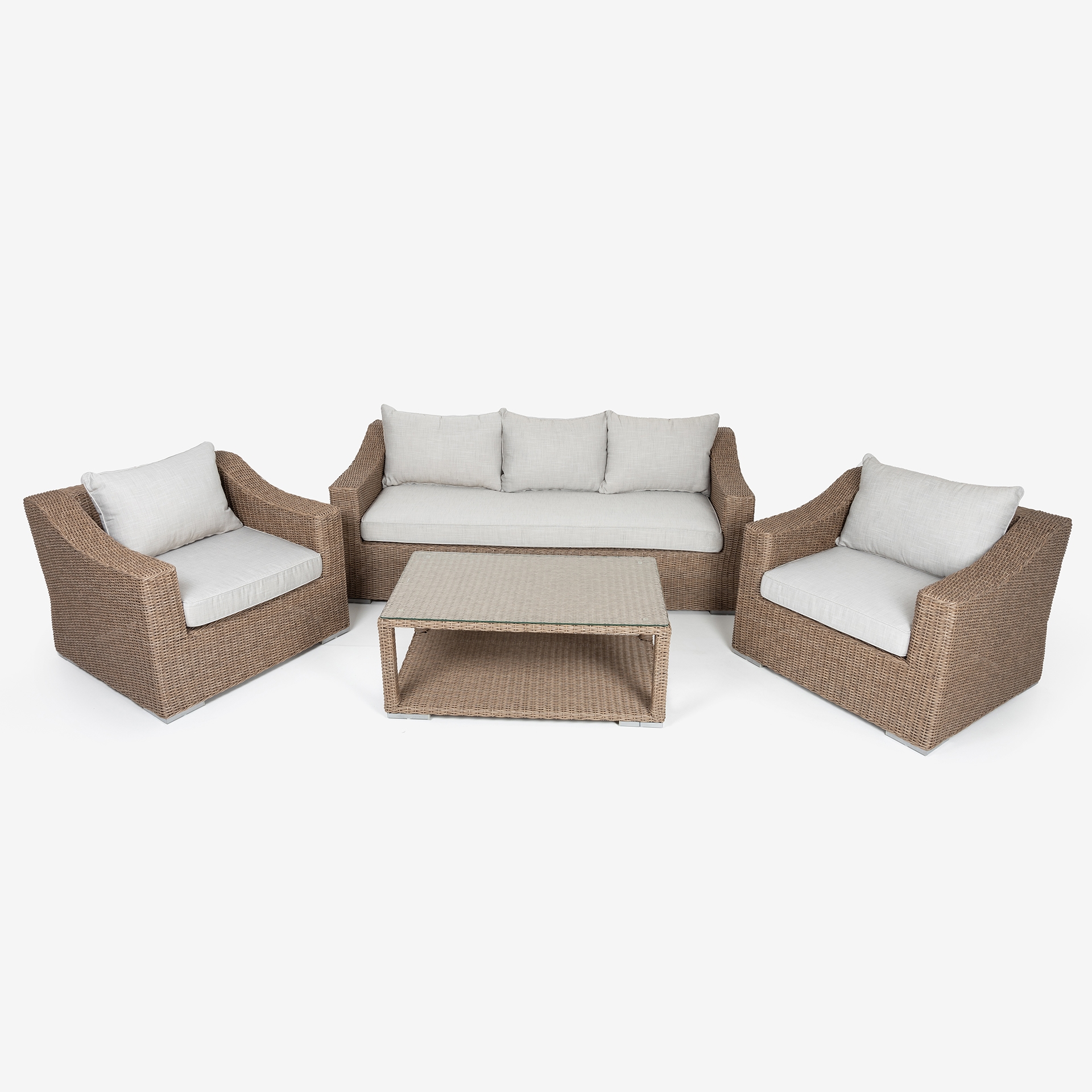 Set de jard&iacute;n de 4 piezas de rat&aacute;n sint&eacute;tico beige Zanz&iacute;bar