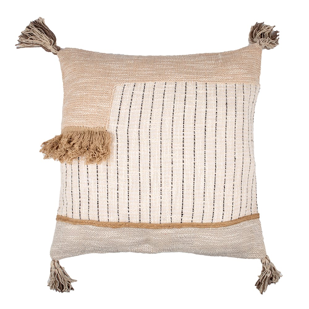 Funda de coj&iacute;n gris y beige de algod&oacute;n 45x45cm