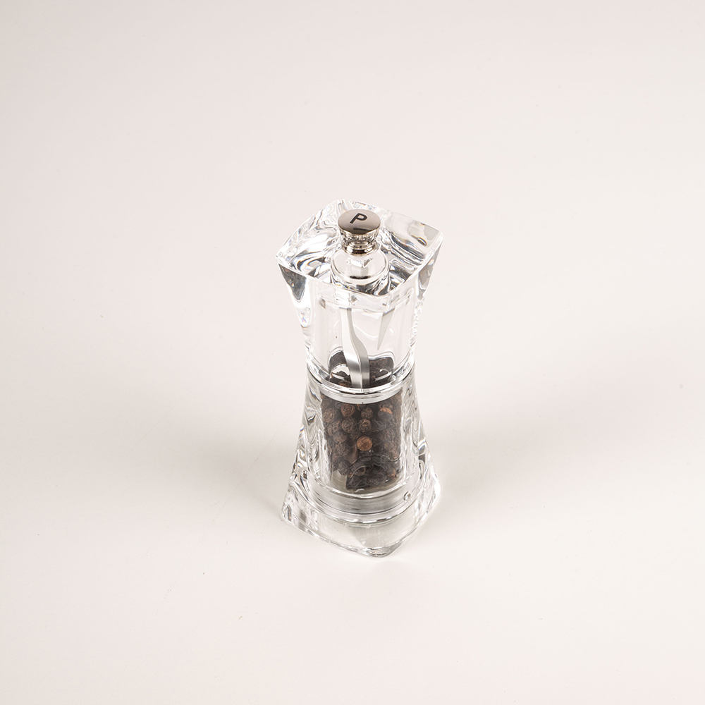 Molinillo pimentero acr&iacute;lico inoxidable 5x5x12cm