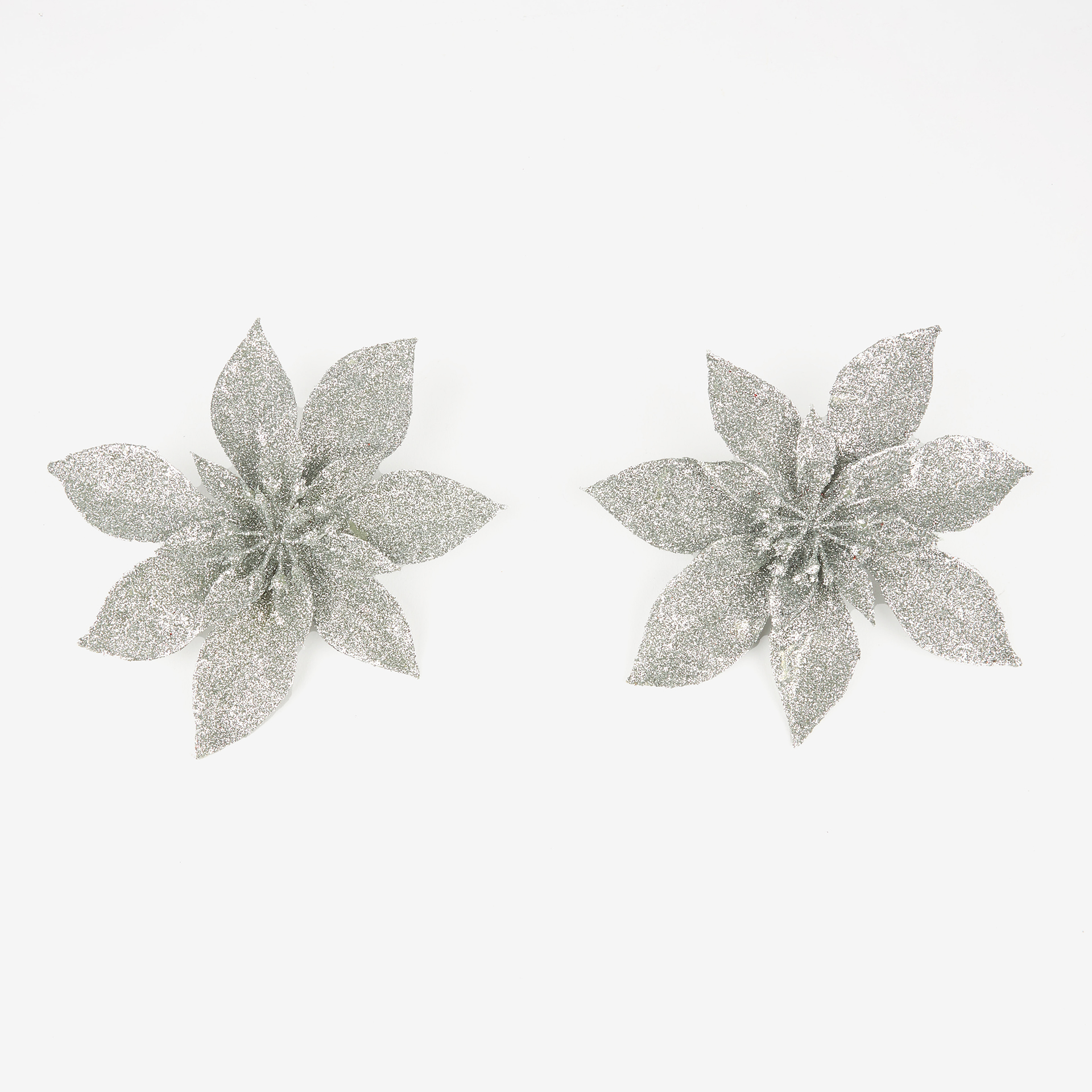 Set de 2 adornos colgantes Poinsettias con clip plateadas Ø15cm