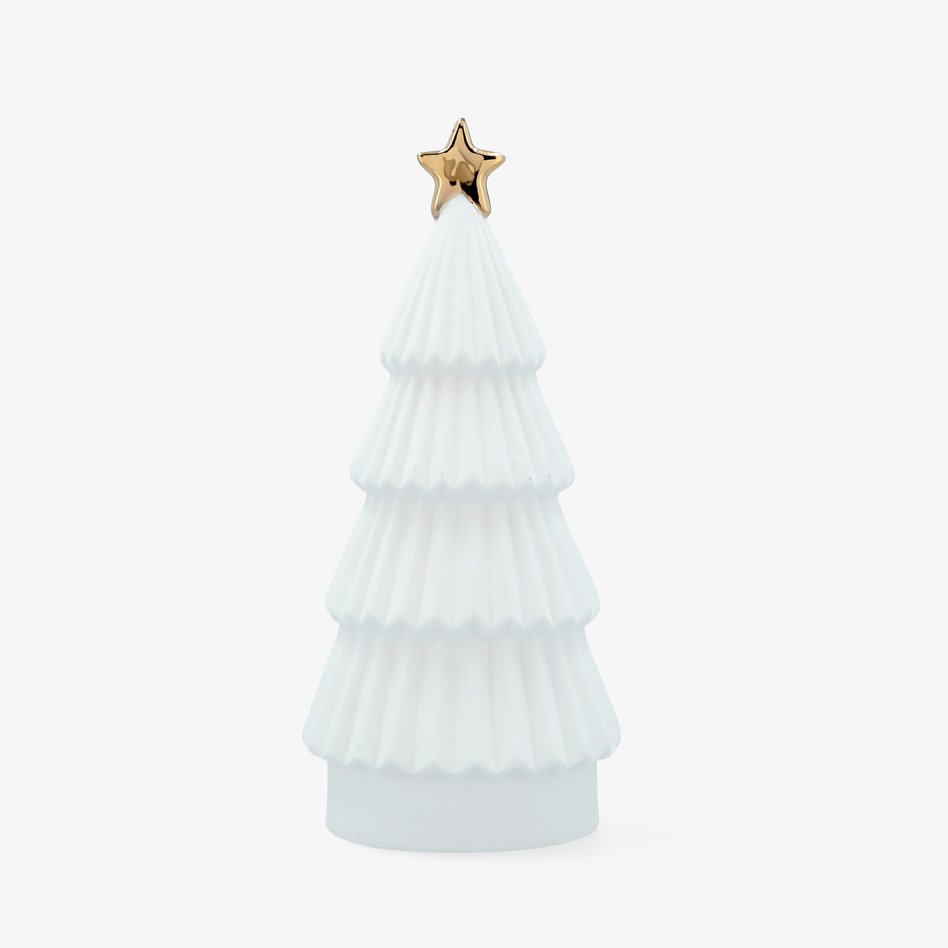 Figura decorativa de &aacute;rbol de Navidad de porcelana blanca con luz LED &Oslash;10x23cm