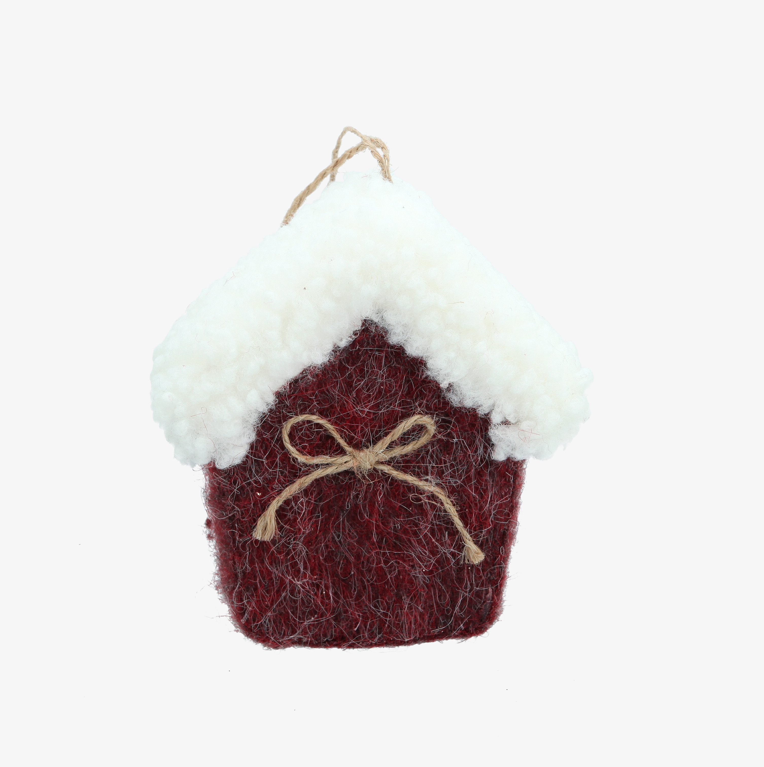 Bola de Navidad de casita de fieltro roja 12x6x13cm