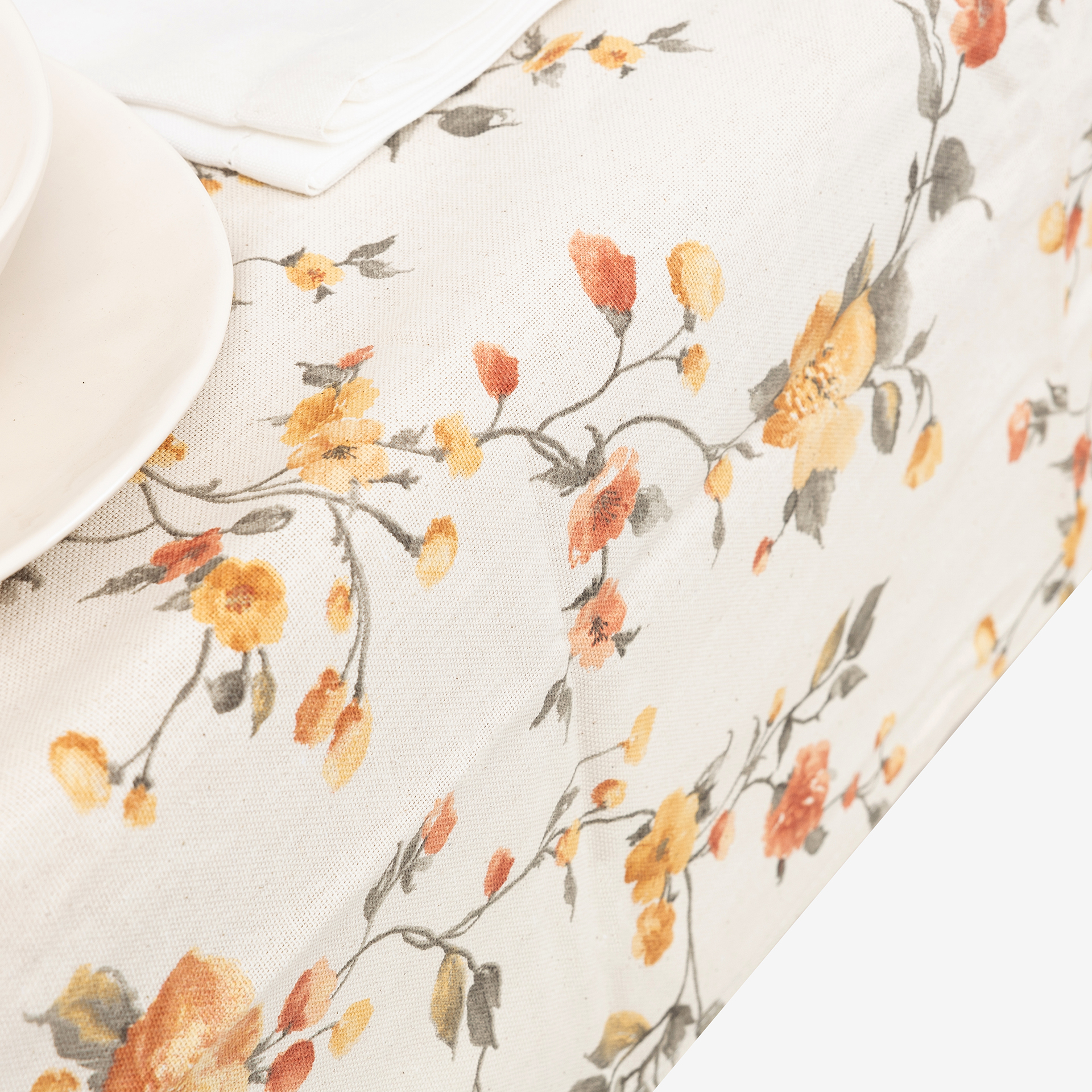 Mantel de algod&oacute;n reciclado ocre Moncho 135x250cm