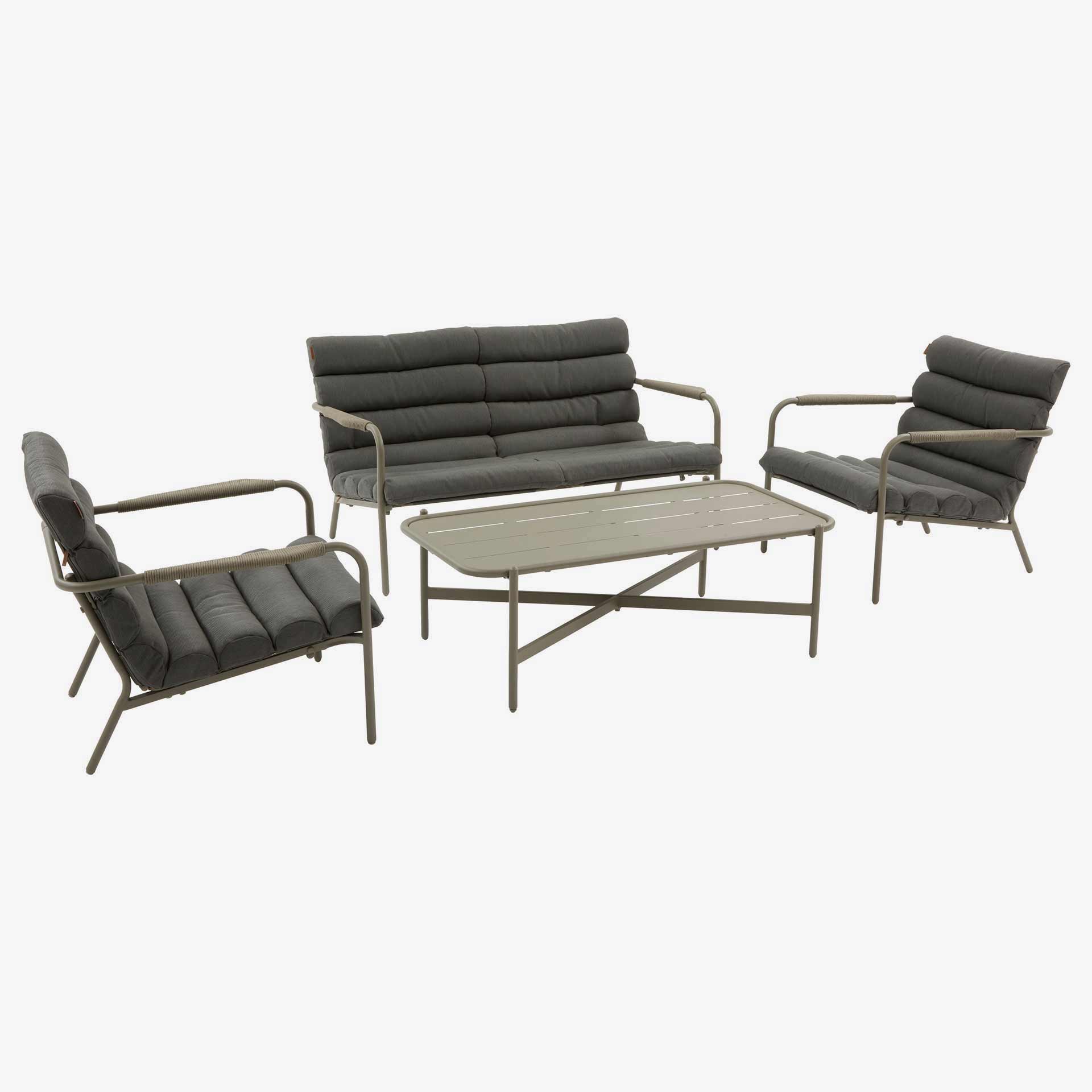 Conjunto de jard&iacute;n para 4 personas de acero cafe Solani