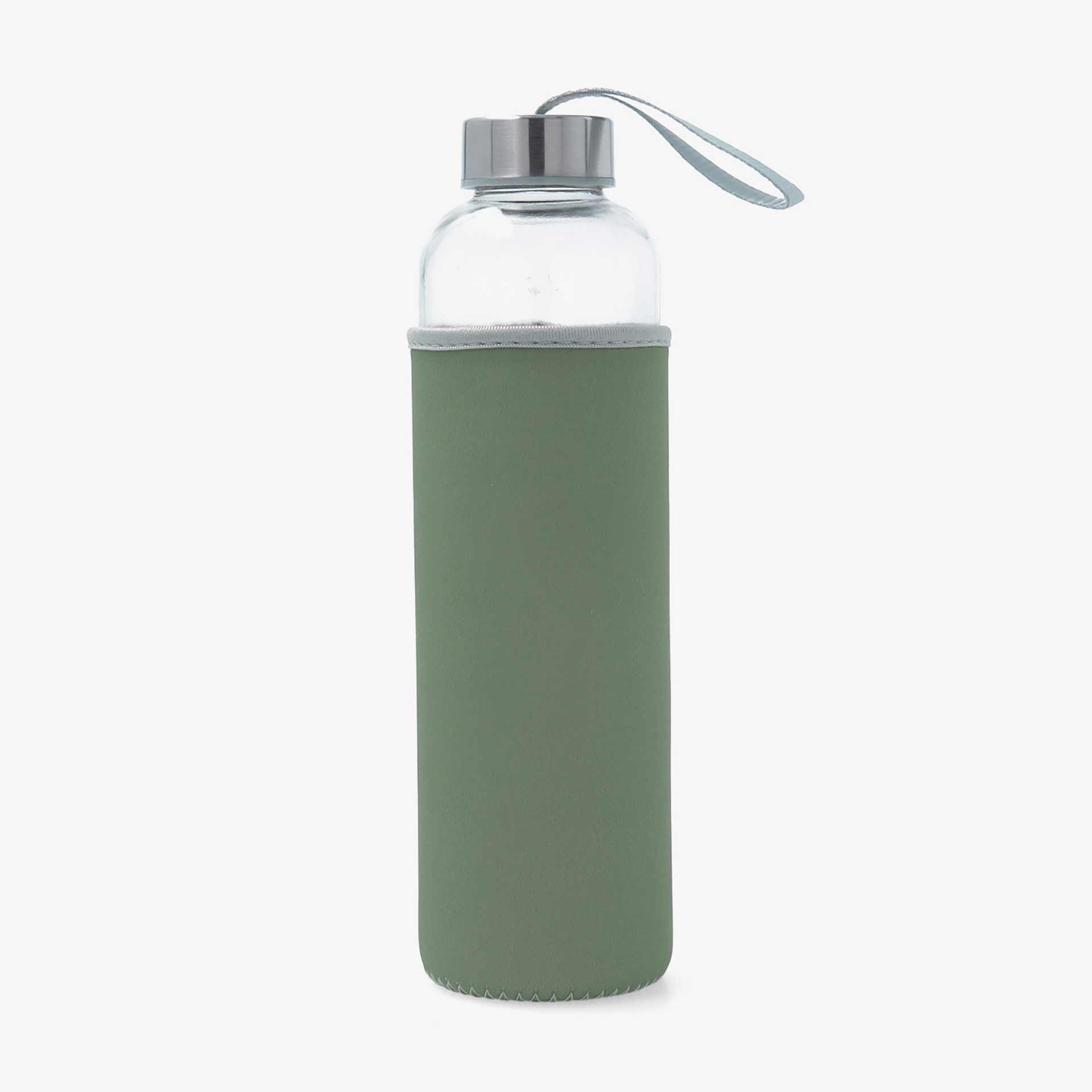 Botella de vidrio con neopreno verde oscuro 0,6L Tera