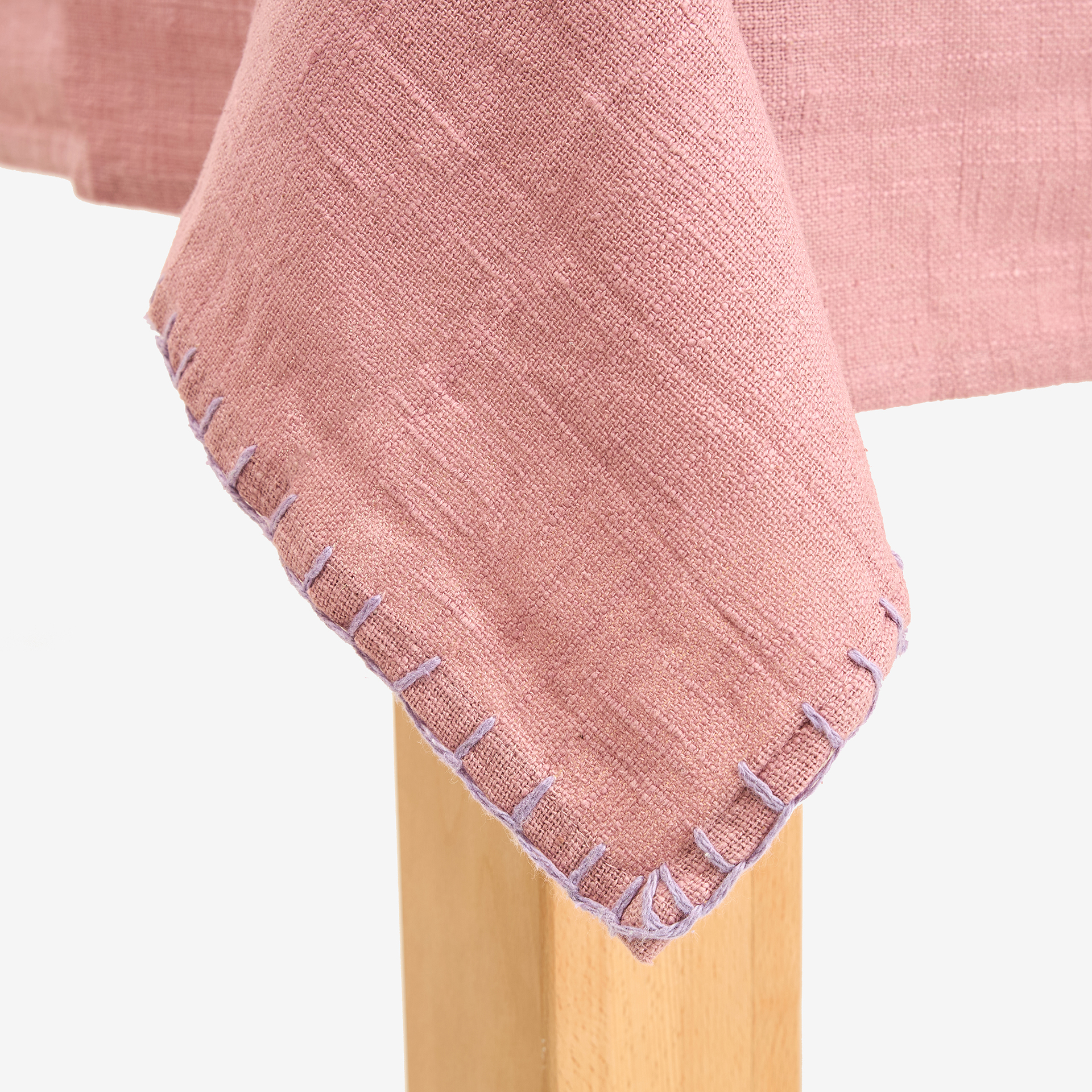Mantel de algodón rosa pespunte lila Arosa 140x250cm