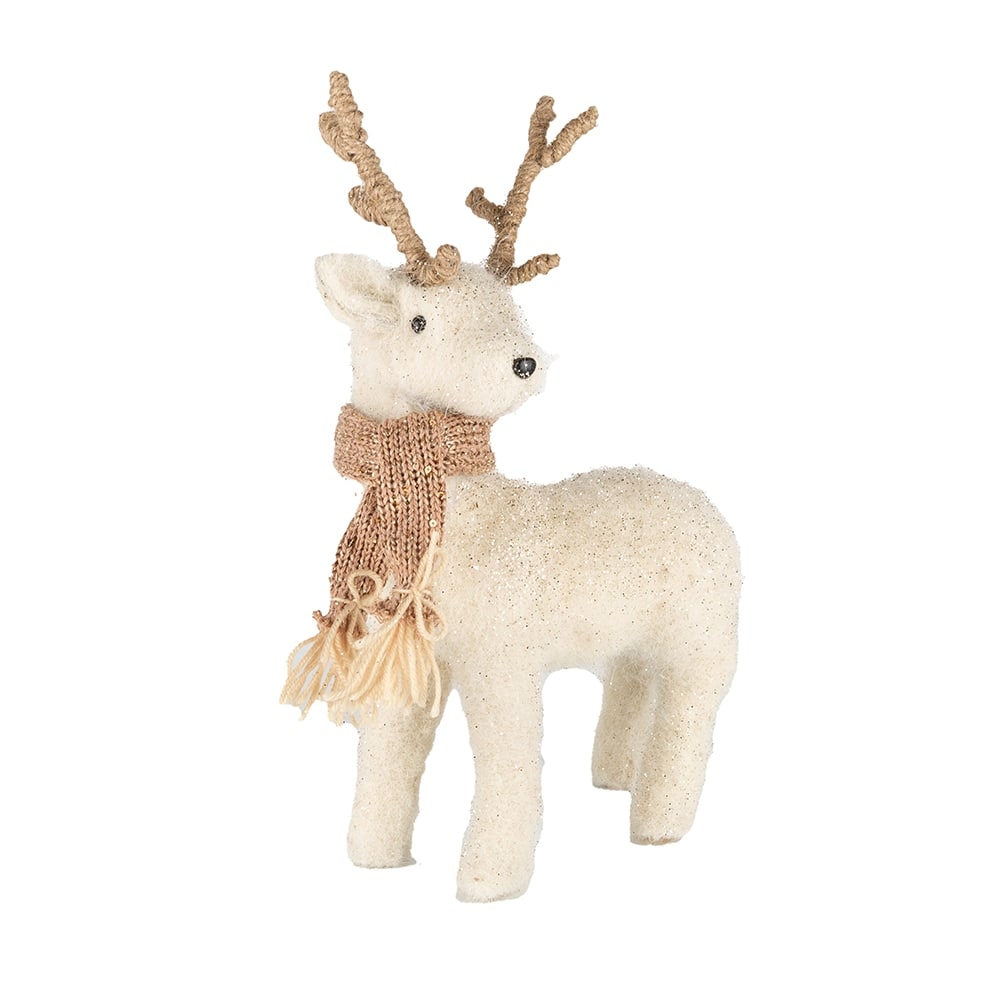 Reno de fieltro marr&oacute;n con bufanda dorada