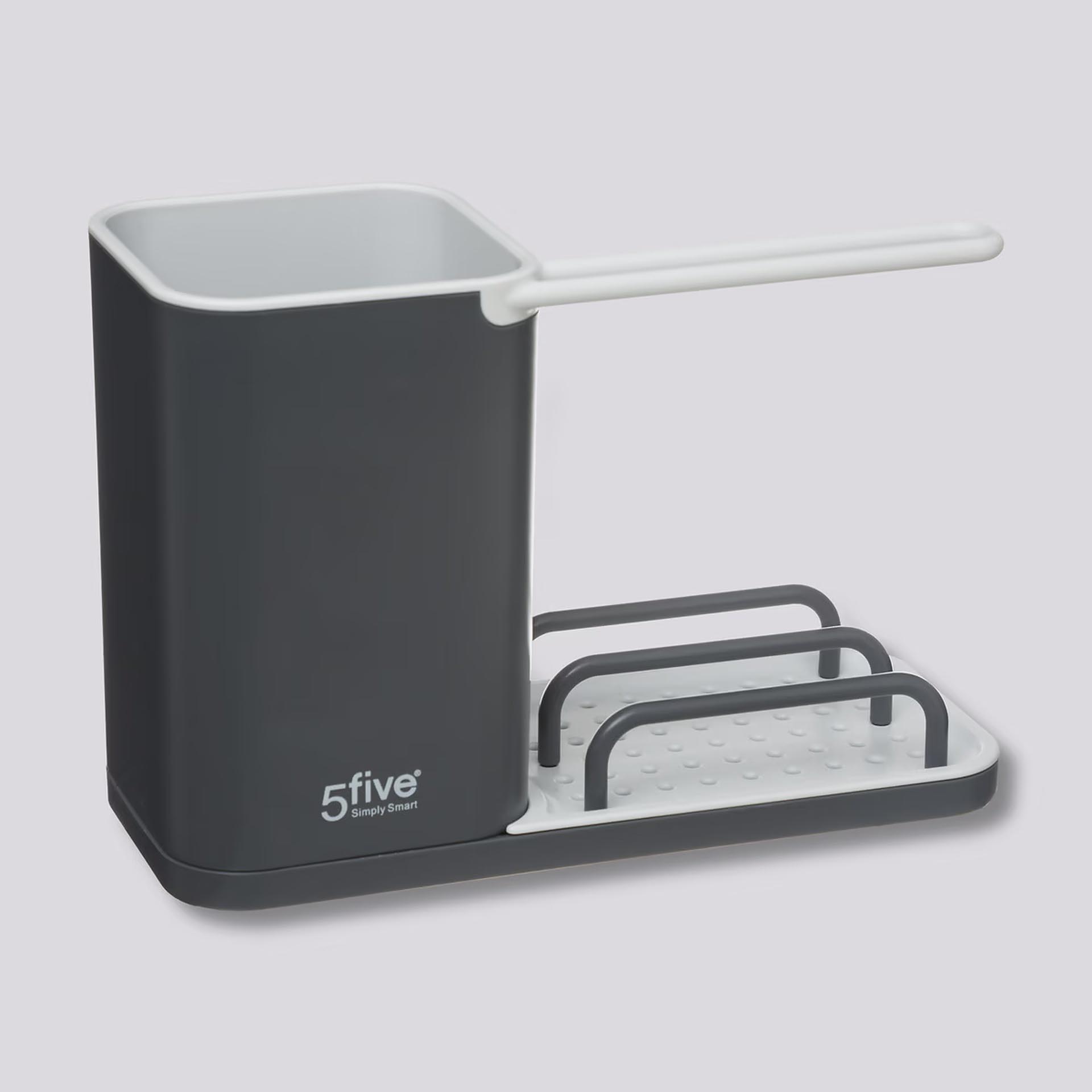 Organizador de fregadero 4 en 1 Urban de pl&aacute;stico gris 21x14,5cm