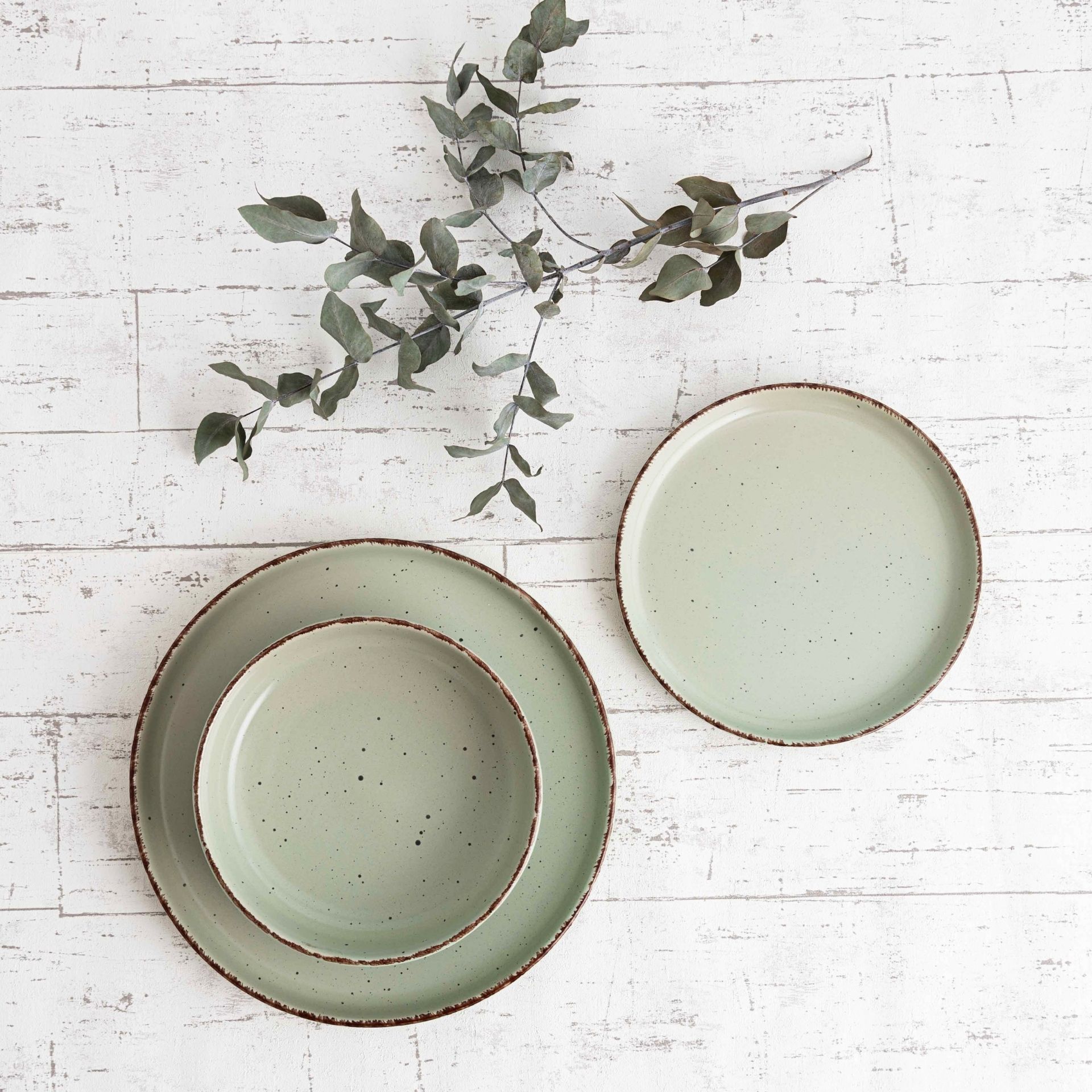 Vajilla de 12 piezas de cerámica verde Iria