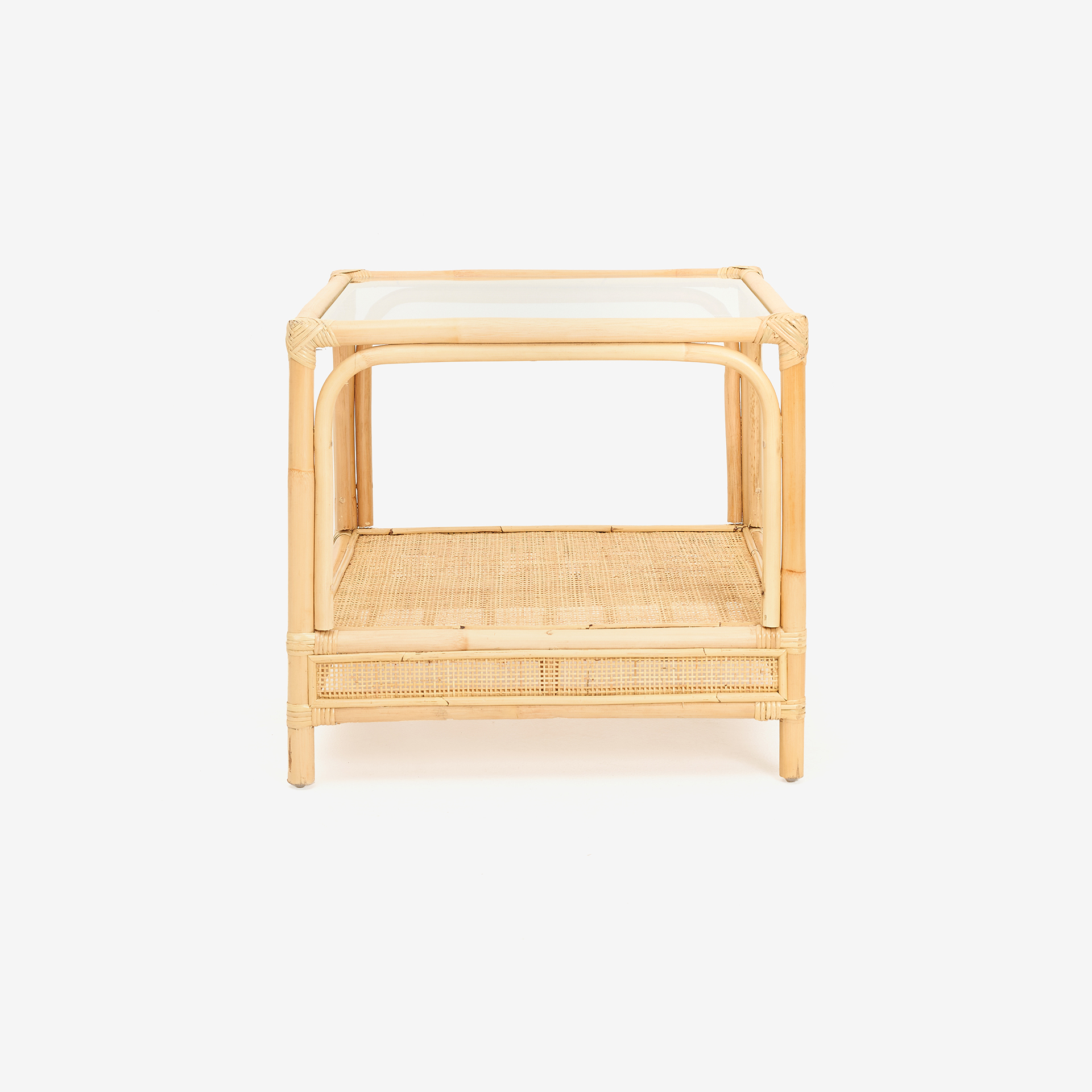 Mesa auxiliar de ratán y cristal Corvo 55x55x50cm