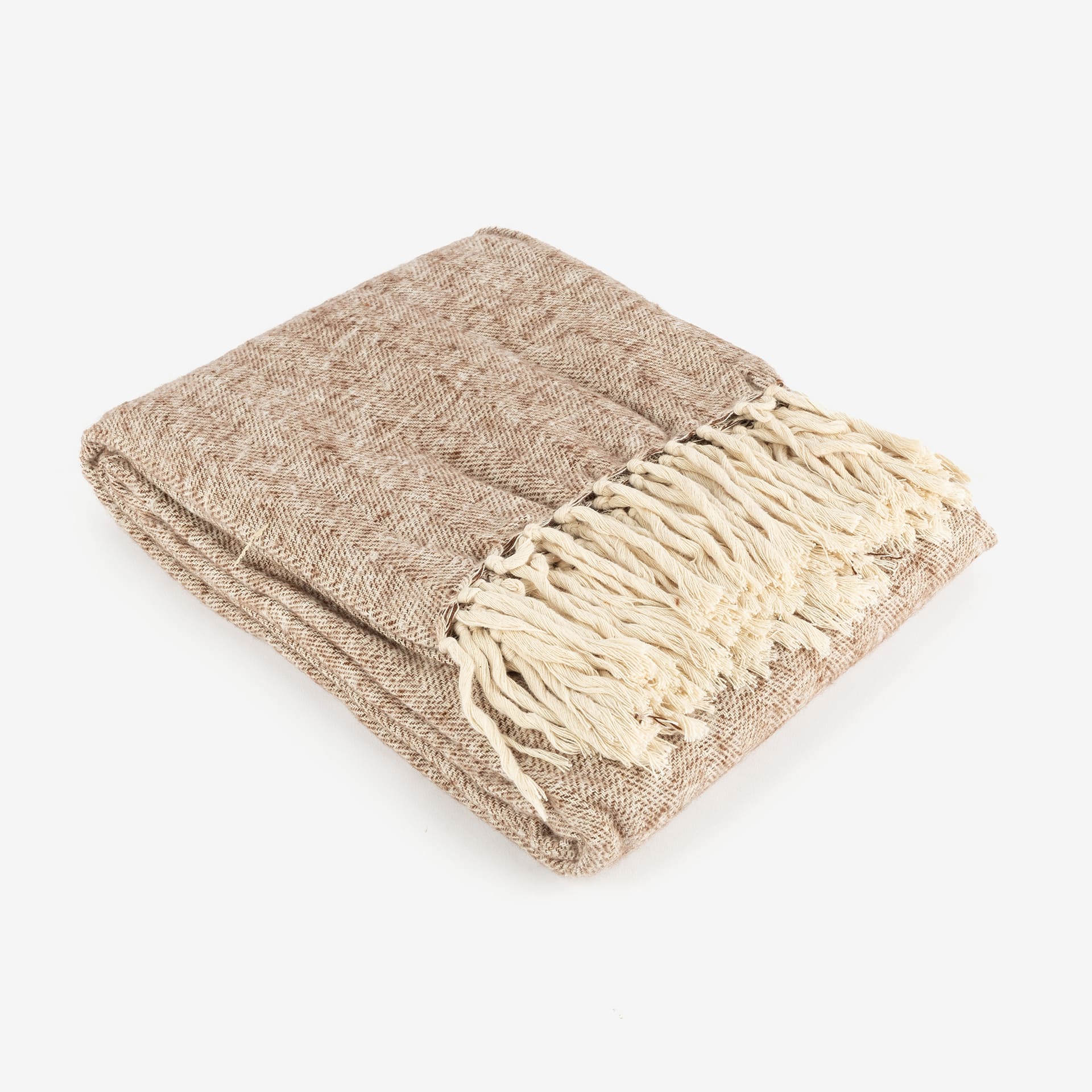 Plaid con flecos de algod&oacute;n marr&oacute;n 130x170cm