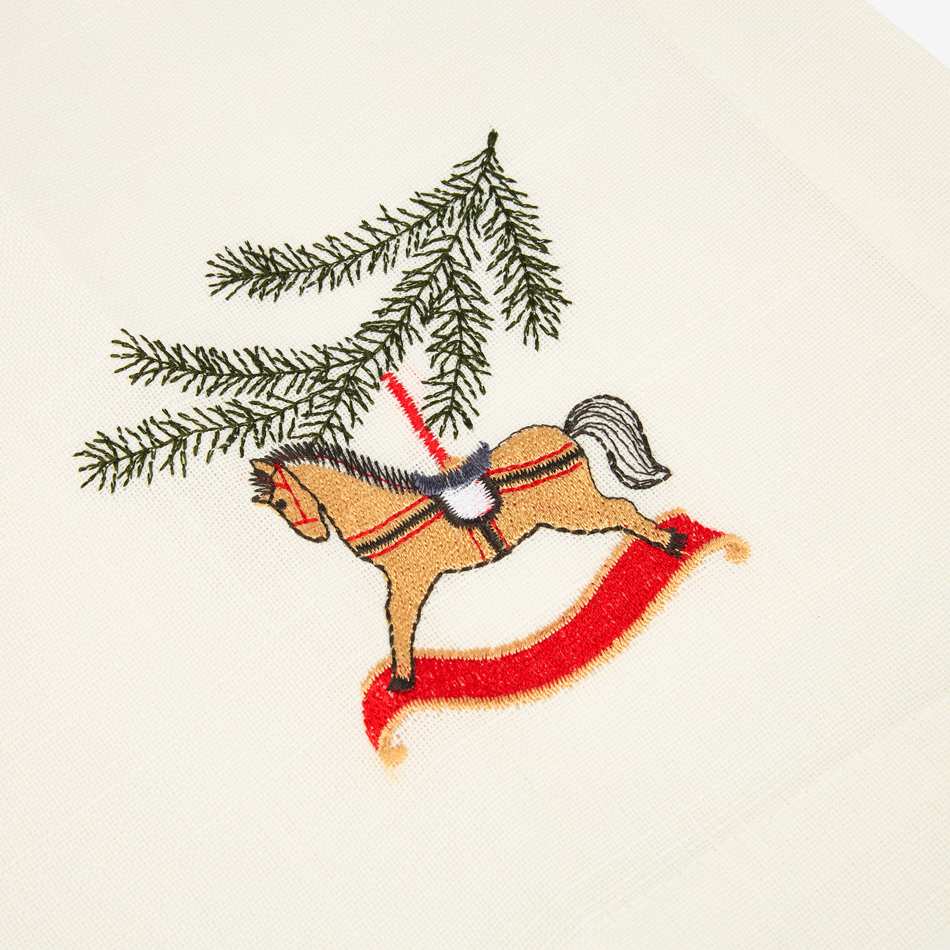 Servilleta blanca bordado Caballo balancín 45x45cm