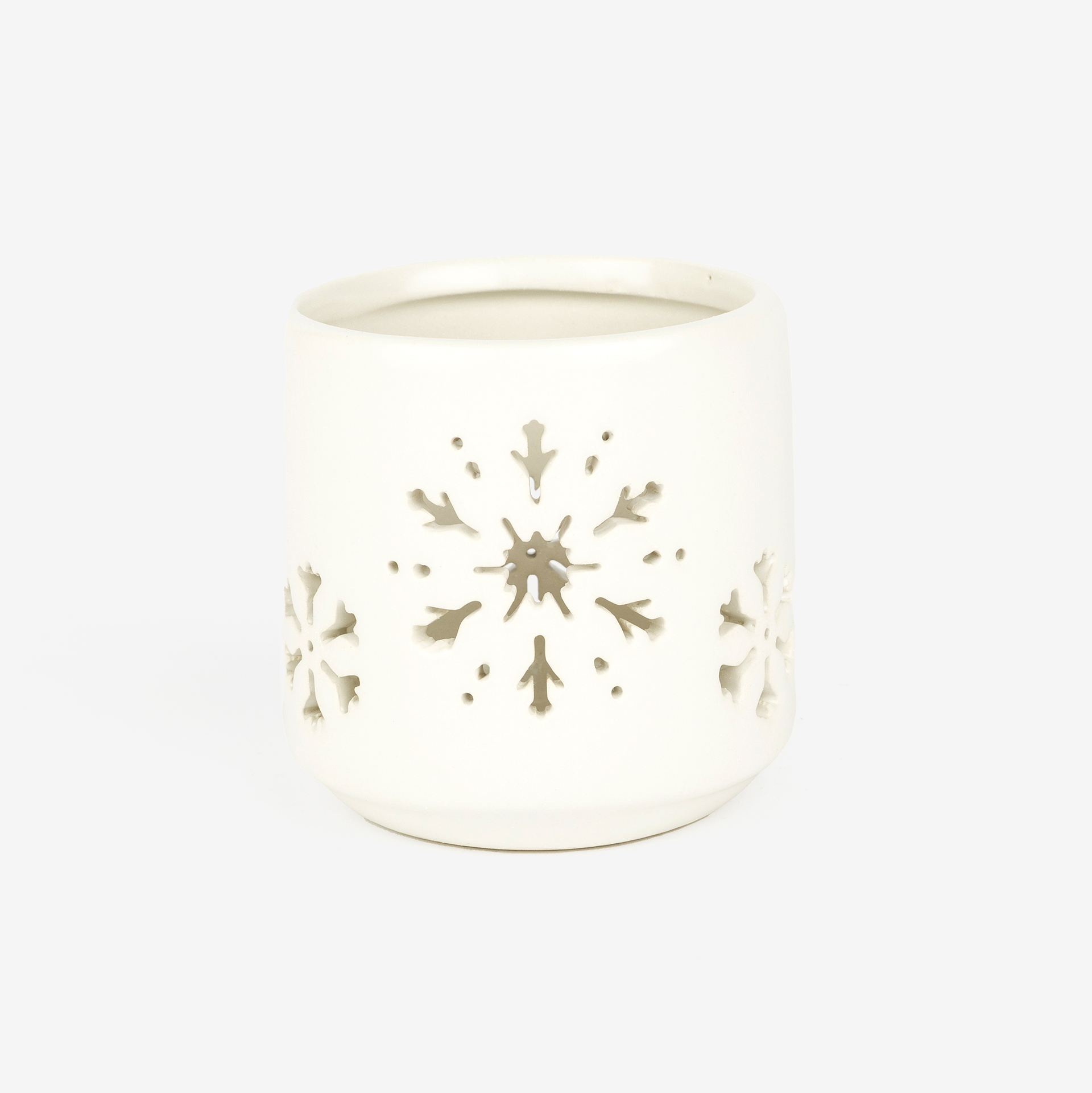 Portavelas de cer&aacute;mica blanca Snow 8cm
