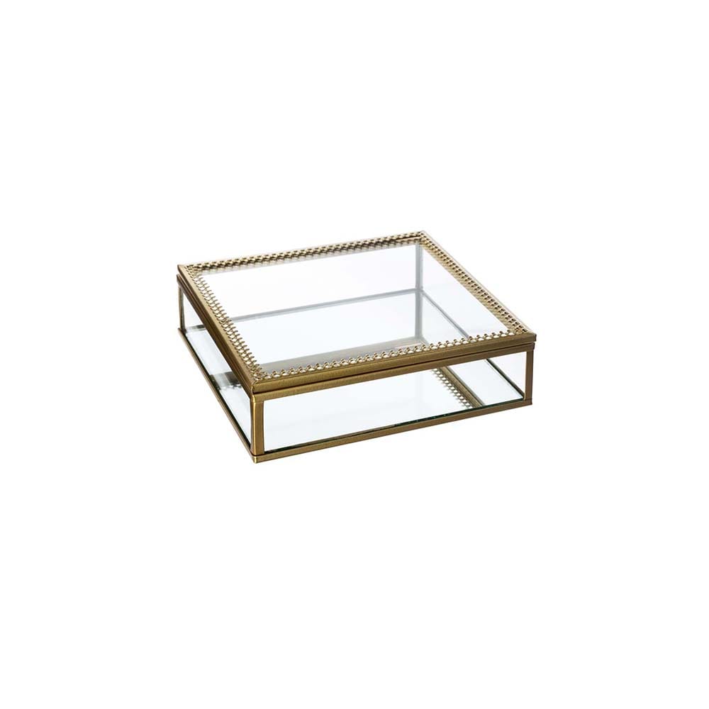 Joyero de cristal y metal dorado Aruba 16x15x4cm