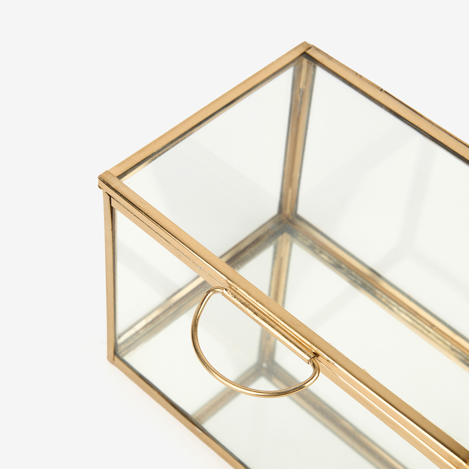 Joyero de cristal dorado con tapa Bay 13x8cm