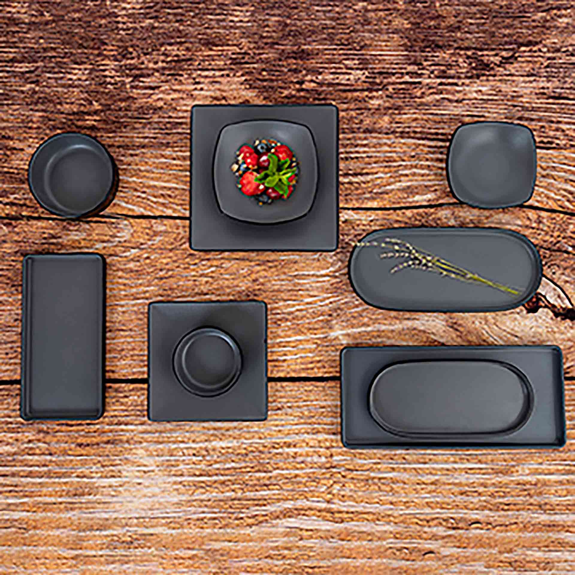 Bandeja oval de melamina gris y negro Gio 28cm