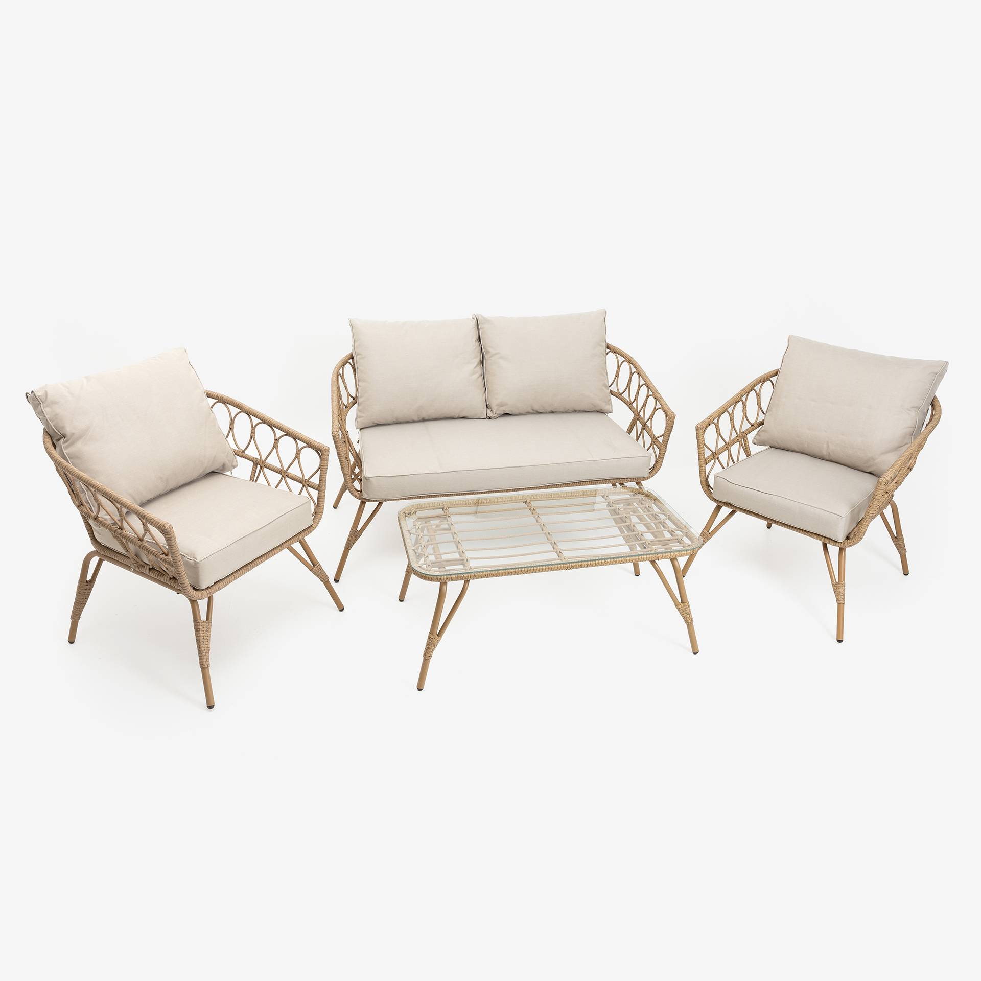 Set de jard&iacute;n 4 piezas rat&aacute;n sint&eacute;tico Creta