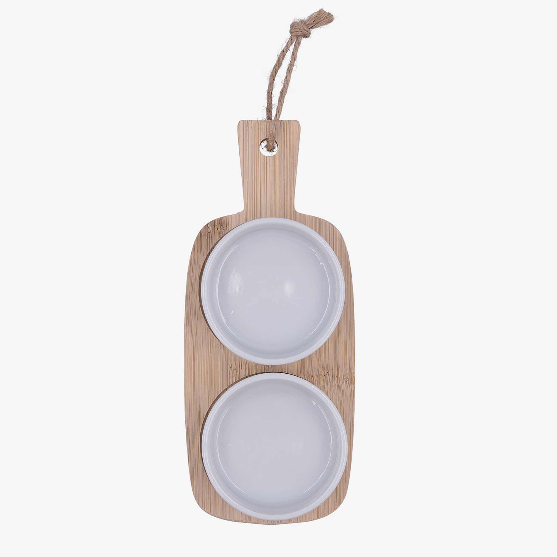 Tabla con 2 boles de ceramica redondos Tapas