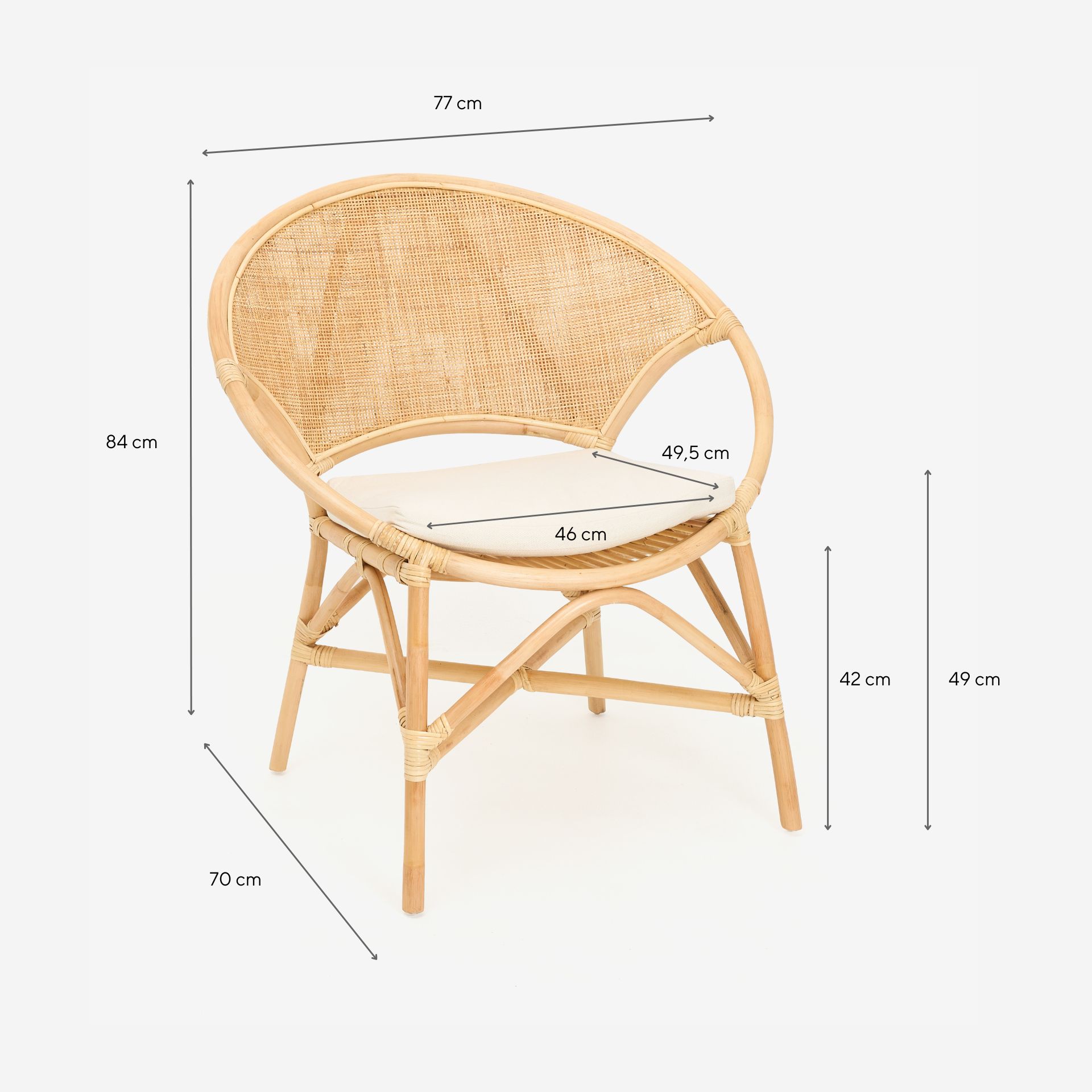 Silla de comedor de ratán beige Milos 77x70x84cm