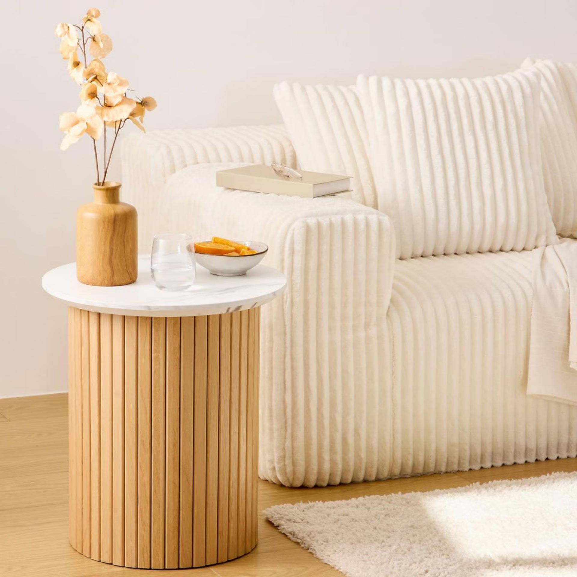 Mesa de comedor de madera efecto m&aacute;rmol Korel &Oslash;110cm