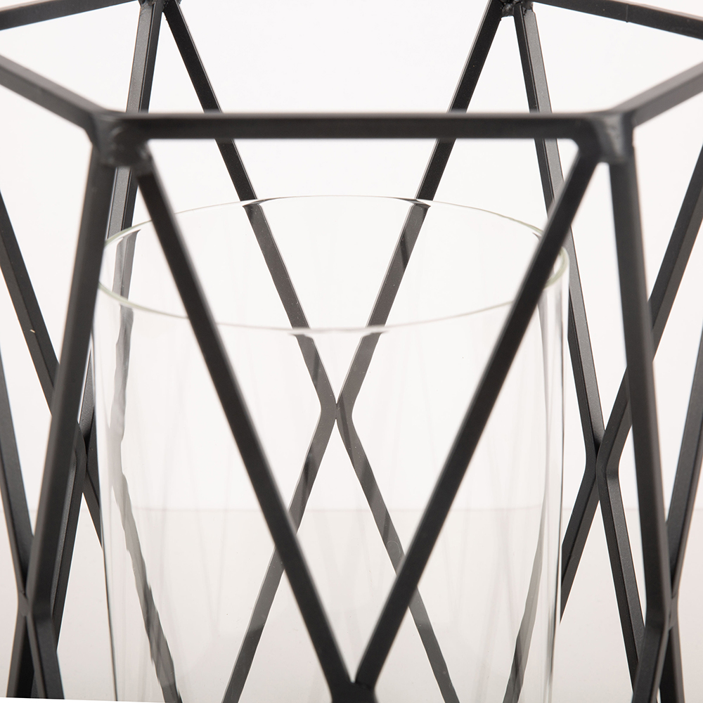 Portavelas de metal negro Kurk 20x18x26cm