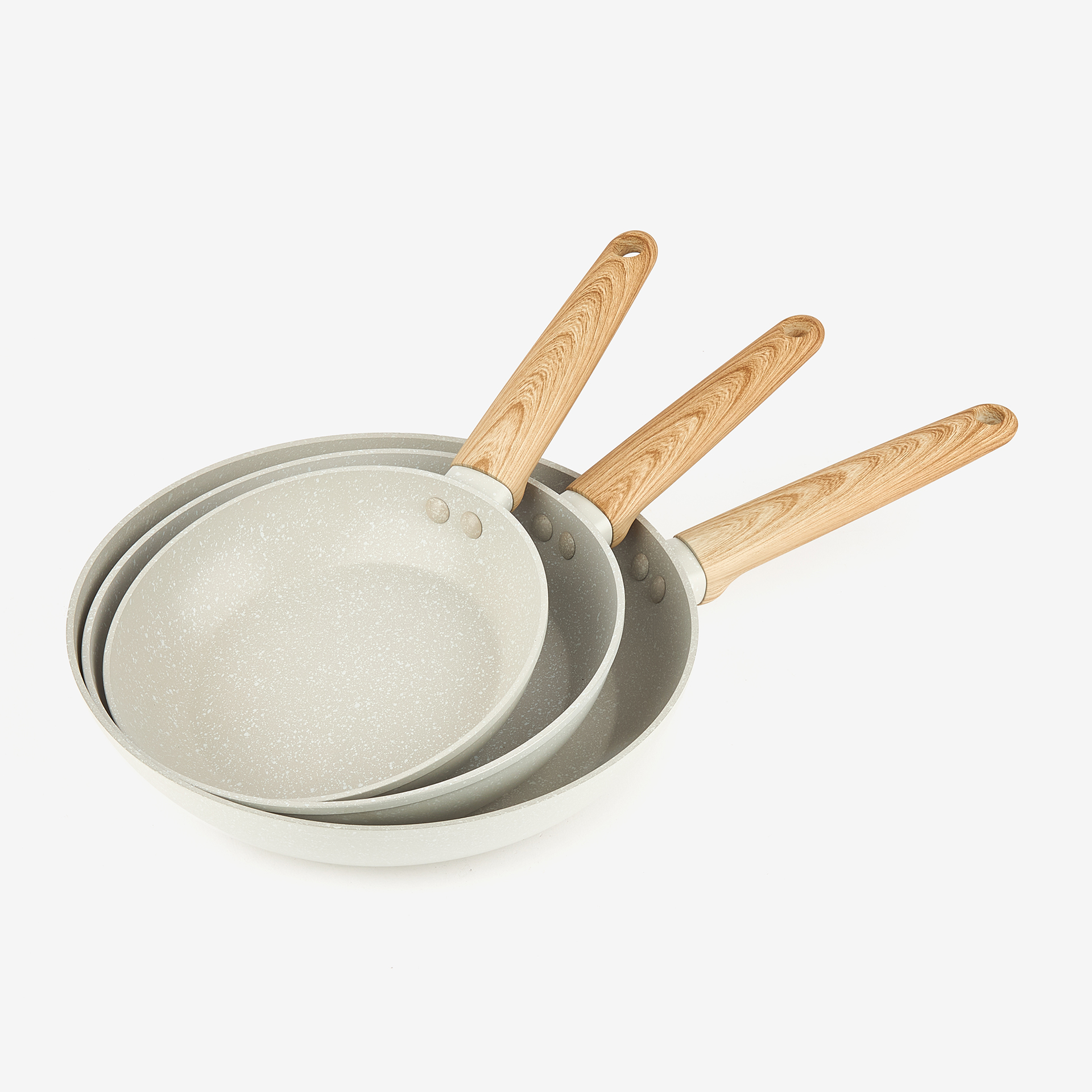 Set de 3 sartenes blancas de aluminio y mármol aptas para inducción Ø18/22/26cm - Bergner