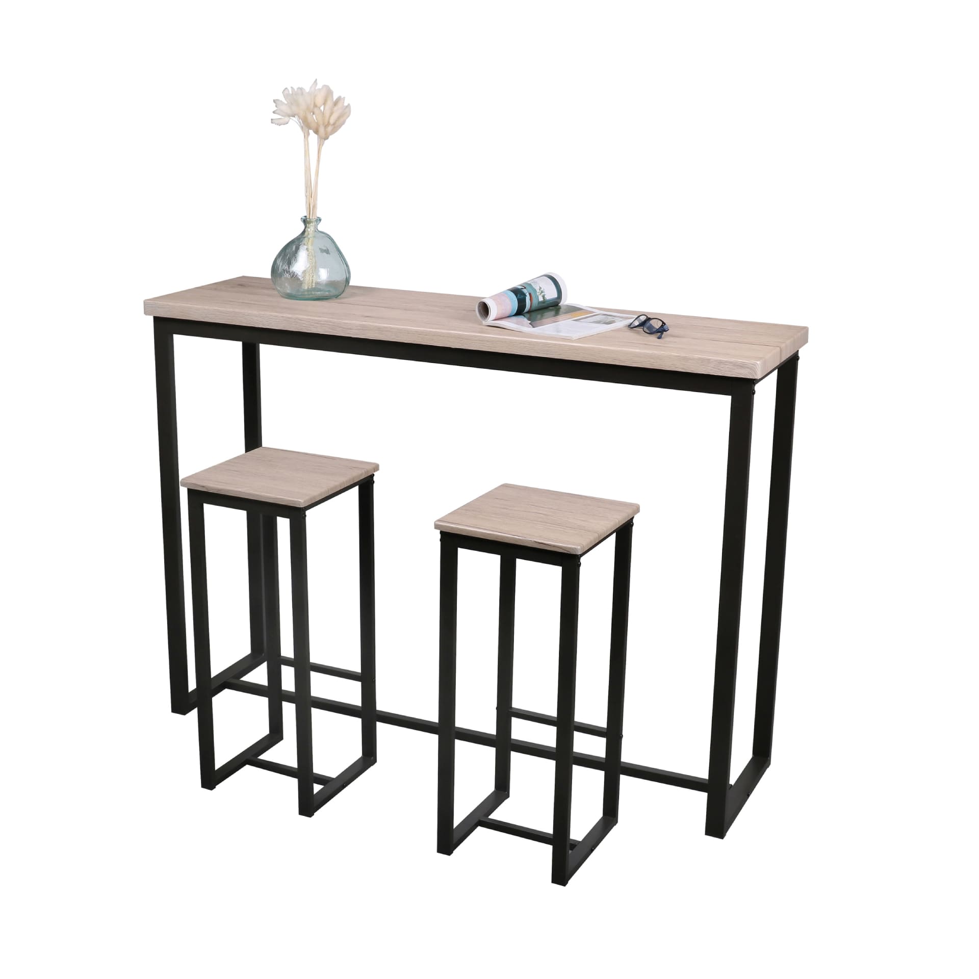 Mesa alta con 2 taburetes de aglomerado de madera (MDF) Badok 140x40x89cm