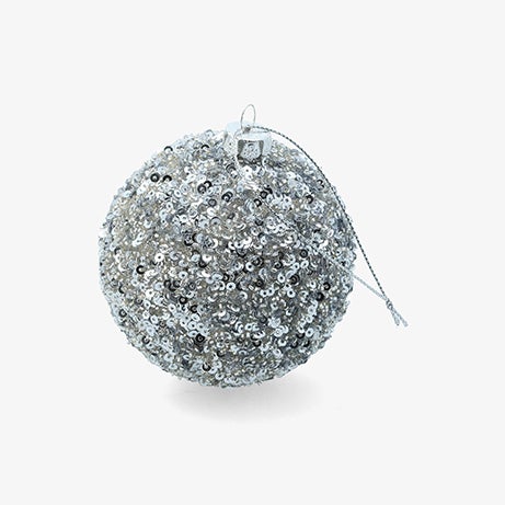Bola de Navidad de lentejuelas plateada 8cm