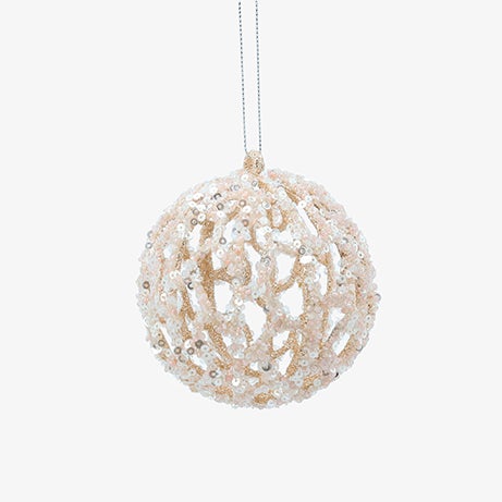 Bola de Navidad abierta de lentejuelas blanca 8cm