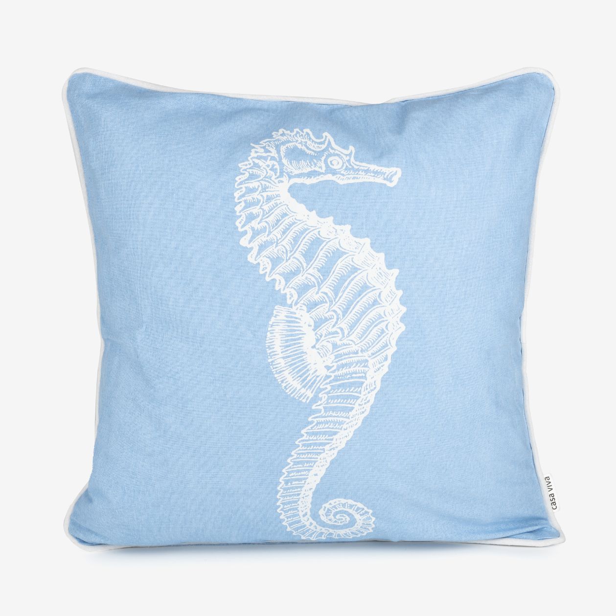 Funda de coj&iacute;n azul caballito de mar 45x45cm