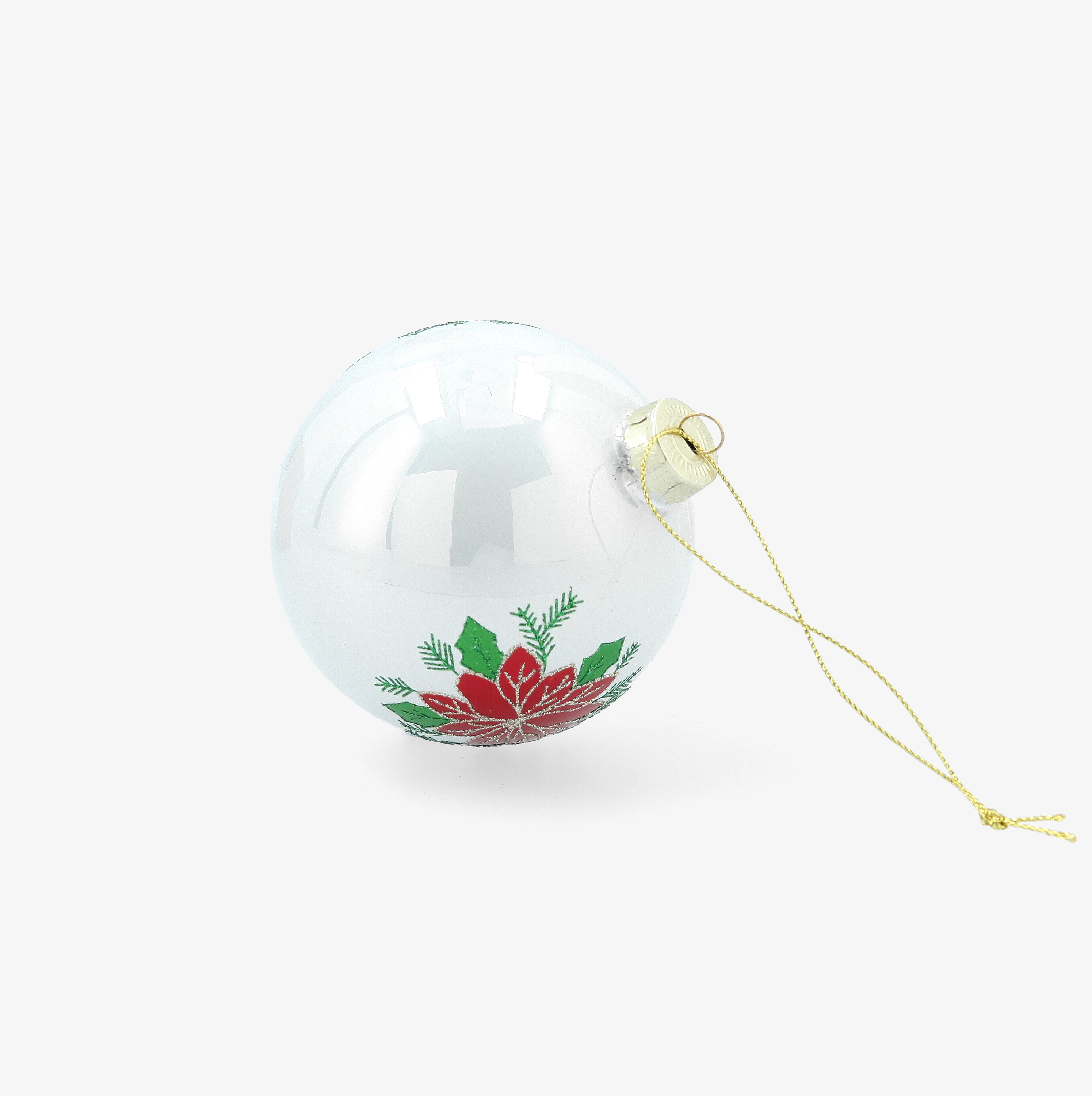 Bola de Navidad blanca de cristal con flor de Pascua &Oslash;8cm
