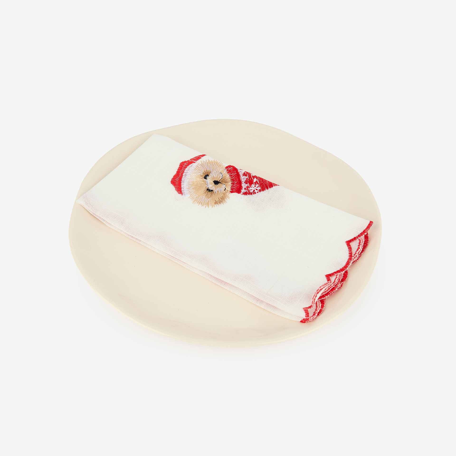 Servilleta blanca bordada Perro 45x45cm