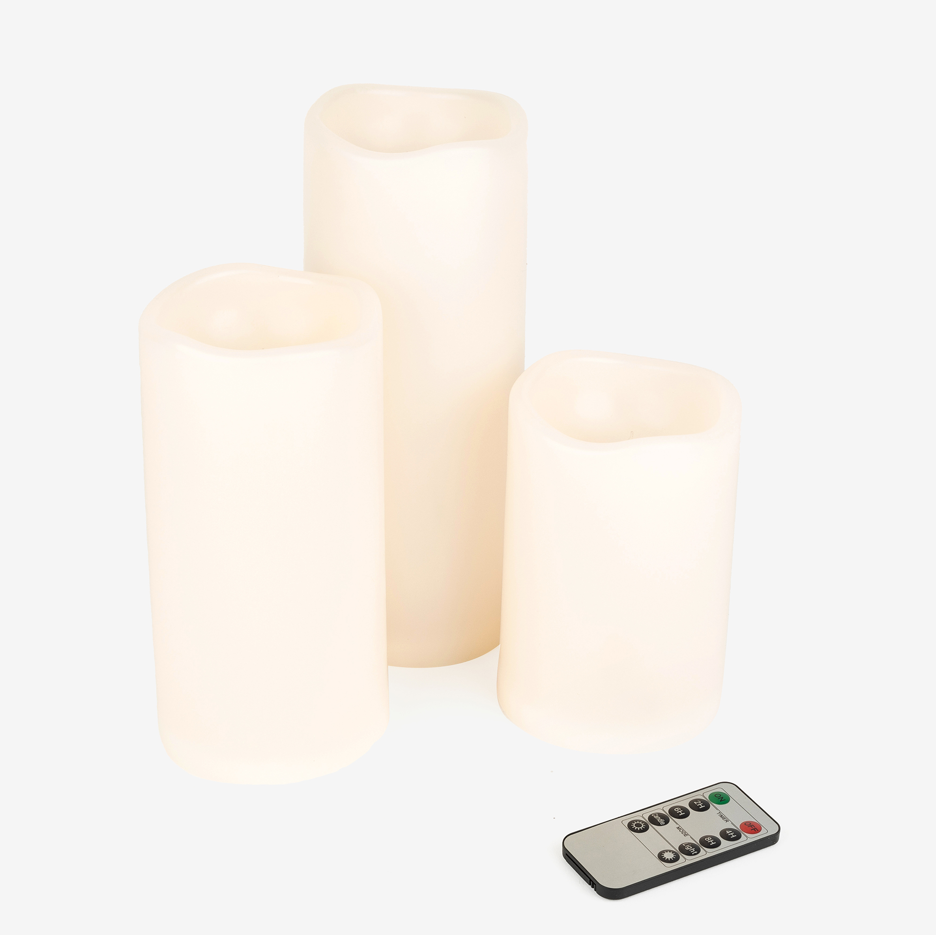Set de 3 velas LED marfil con mando 15-20-25 cm