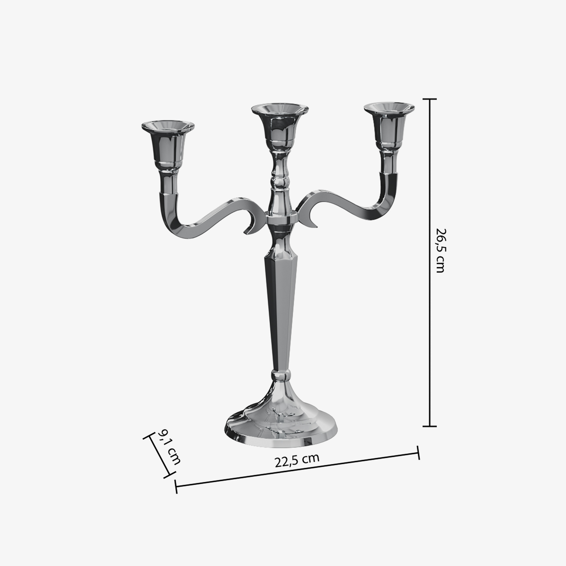 Candelabro de 3 brazos de metal plateado 22,5x27cm