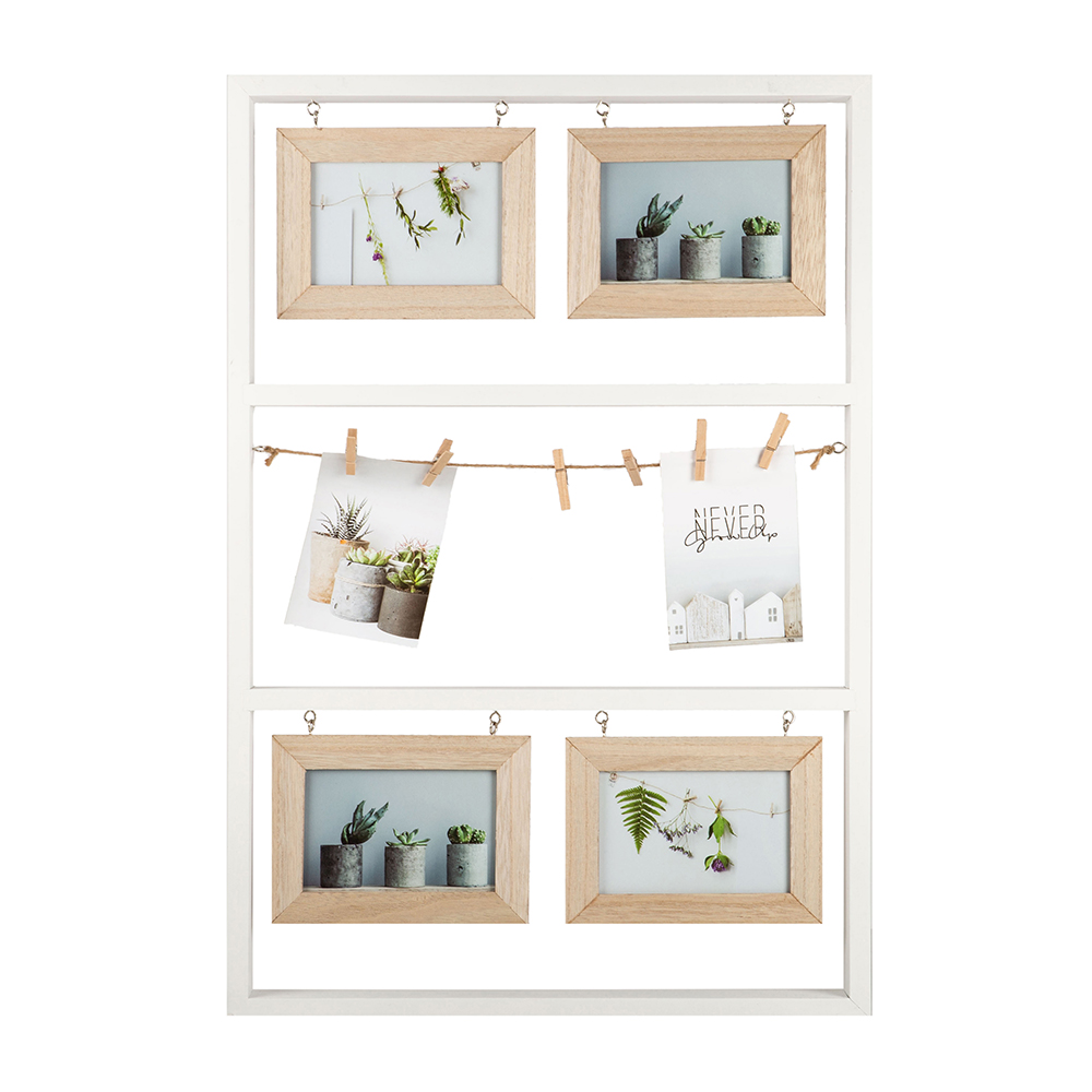 Portafotos De Madera Con 9 Pinzas - Tamaño 50x50 Cm, Ideal Para Decorar Con Fotos Y Recuerdos