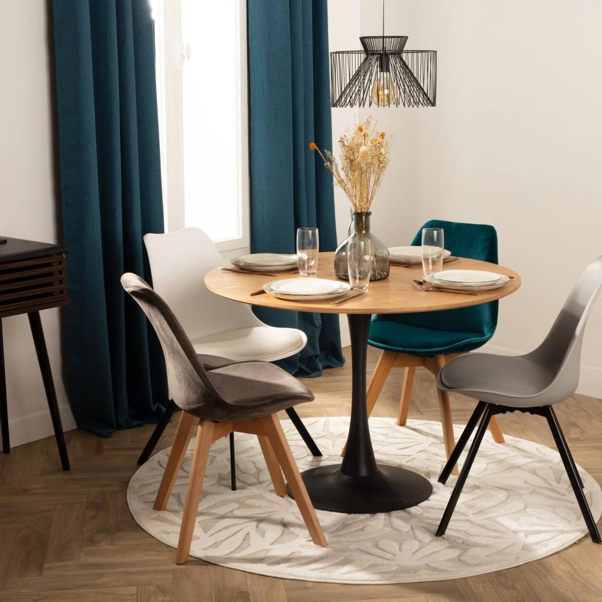 Mesa de comedor negra de madera efecto travertino Joran &Oslash;100cm