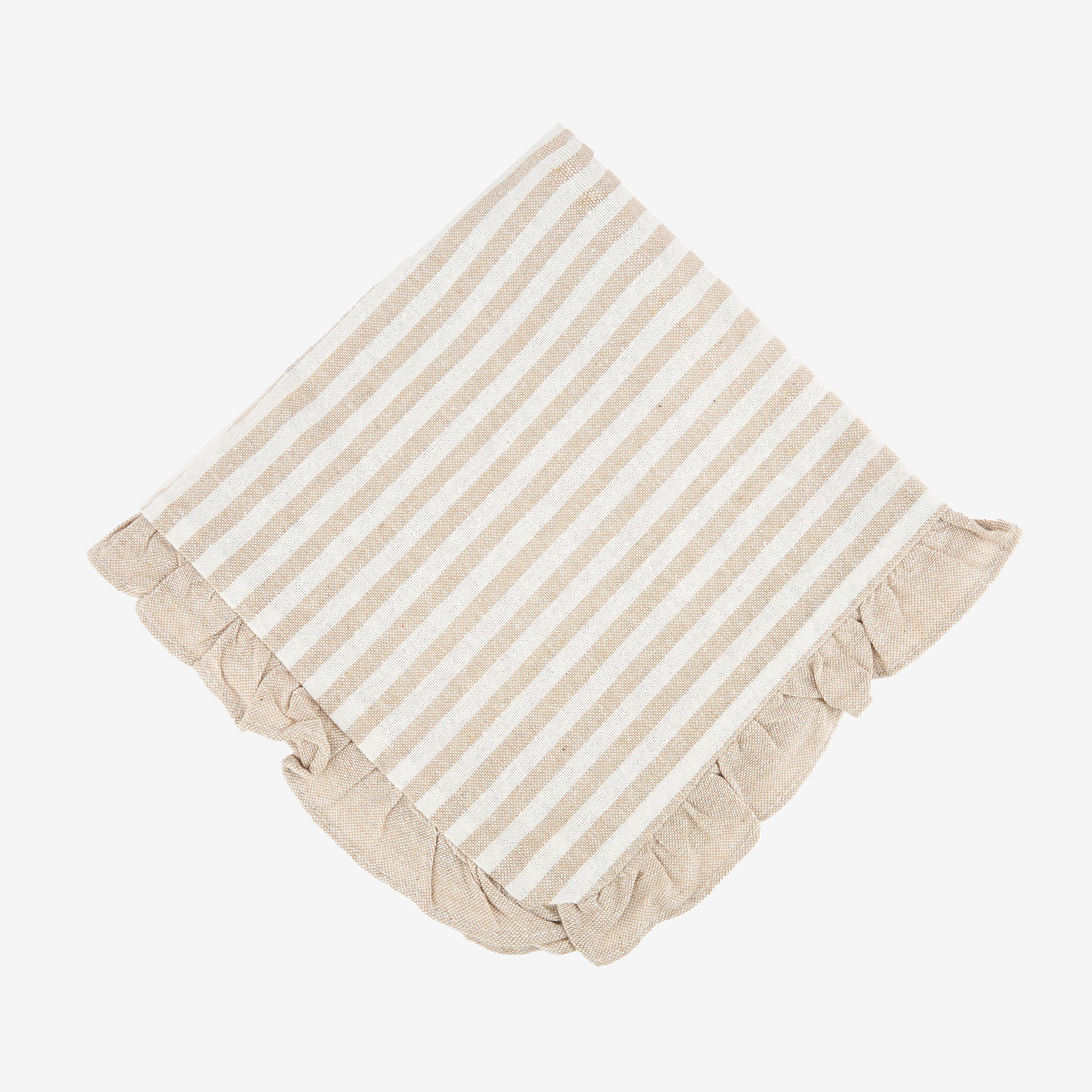 Funda de coj&iacute;n de algod&oacute;n volante rayas beige Timoti 45x45cm