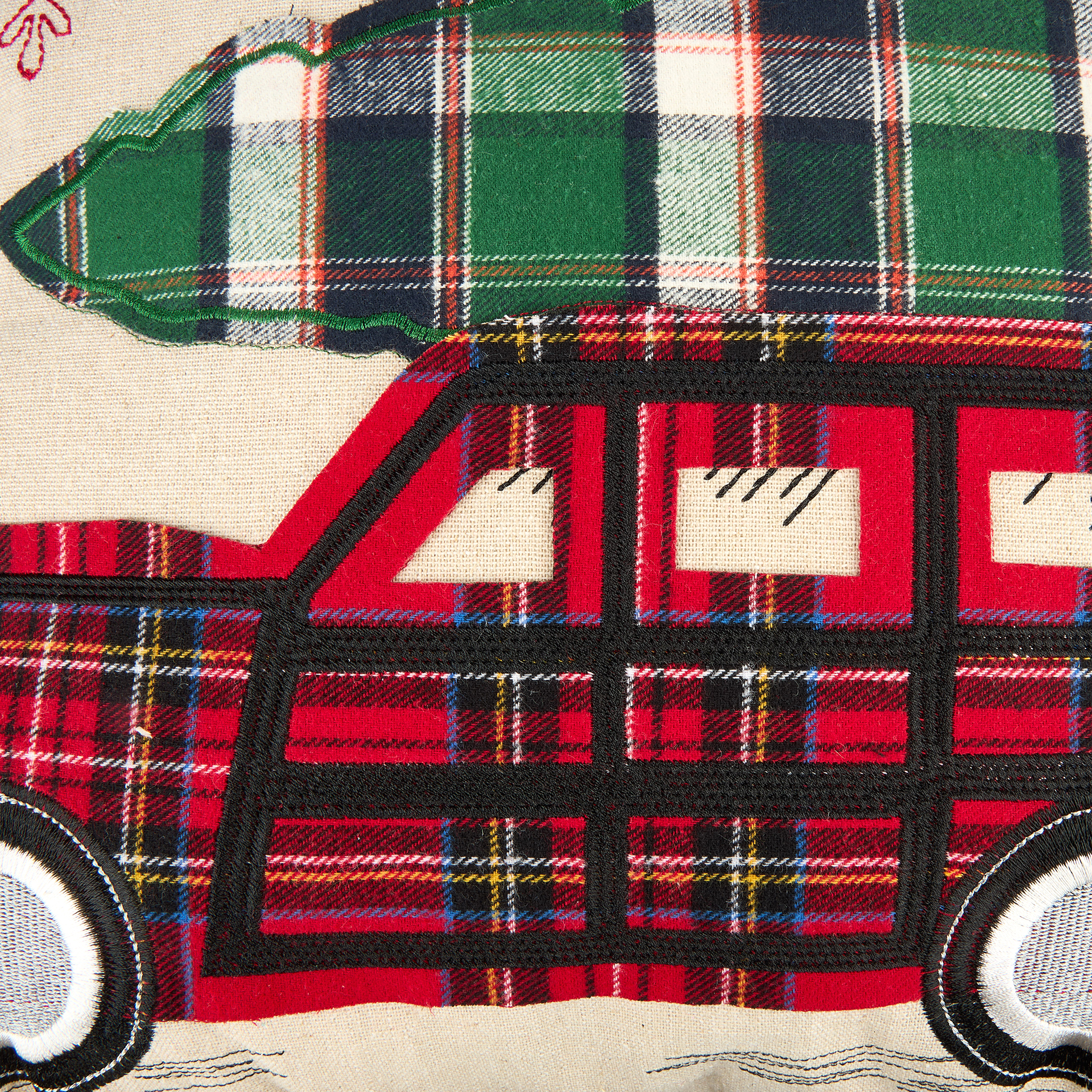 Funda de cojín Coche con árbol de tartán 45x45cm